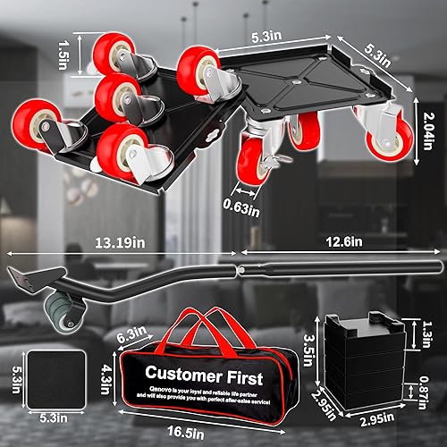 Miniatura 18 de Juego de 5 ruedas resistentes para muebles con ruedas de goma silenciosas, rotación de 360° con freno, capacidad de carga de 1000 libras, elevador