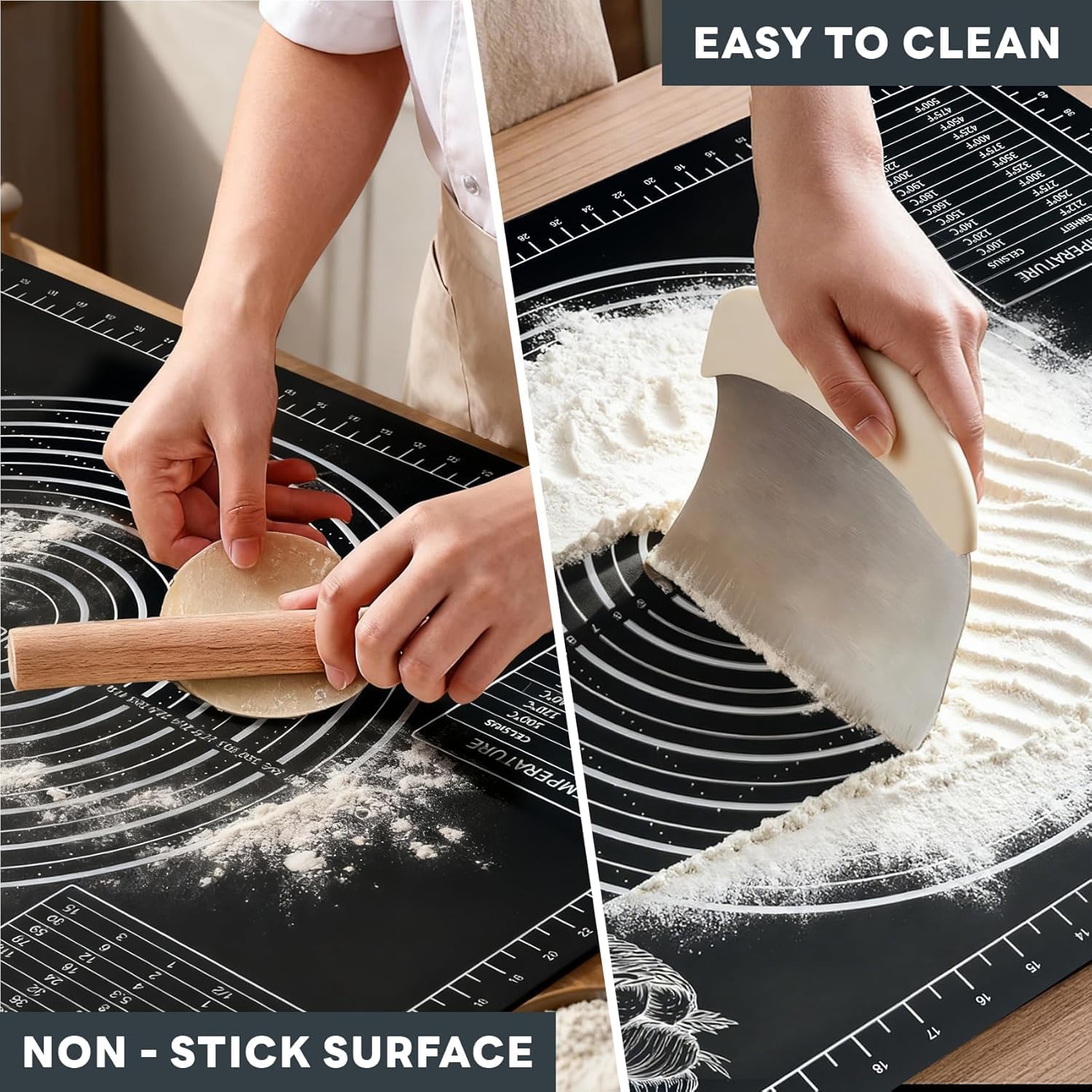 Extra Large Baking Mat - 28" Silicone Pastry Mat, Reusable Non-Stick Dough Mat with Measurement for Fondant, Rolling Dough, Pie Crust, Pizza and Cookies, Black