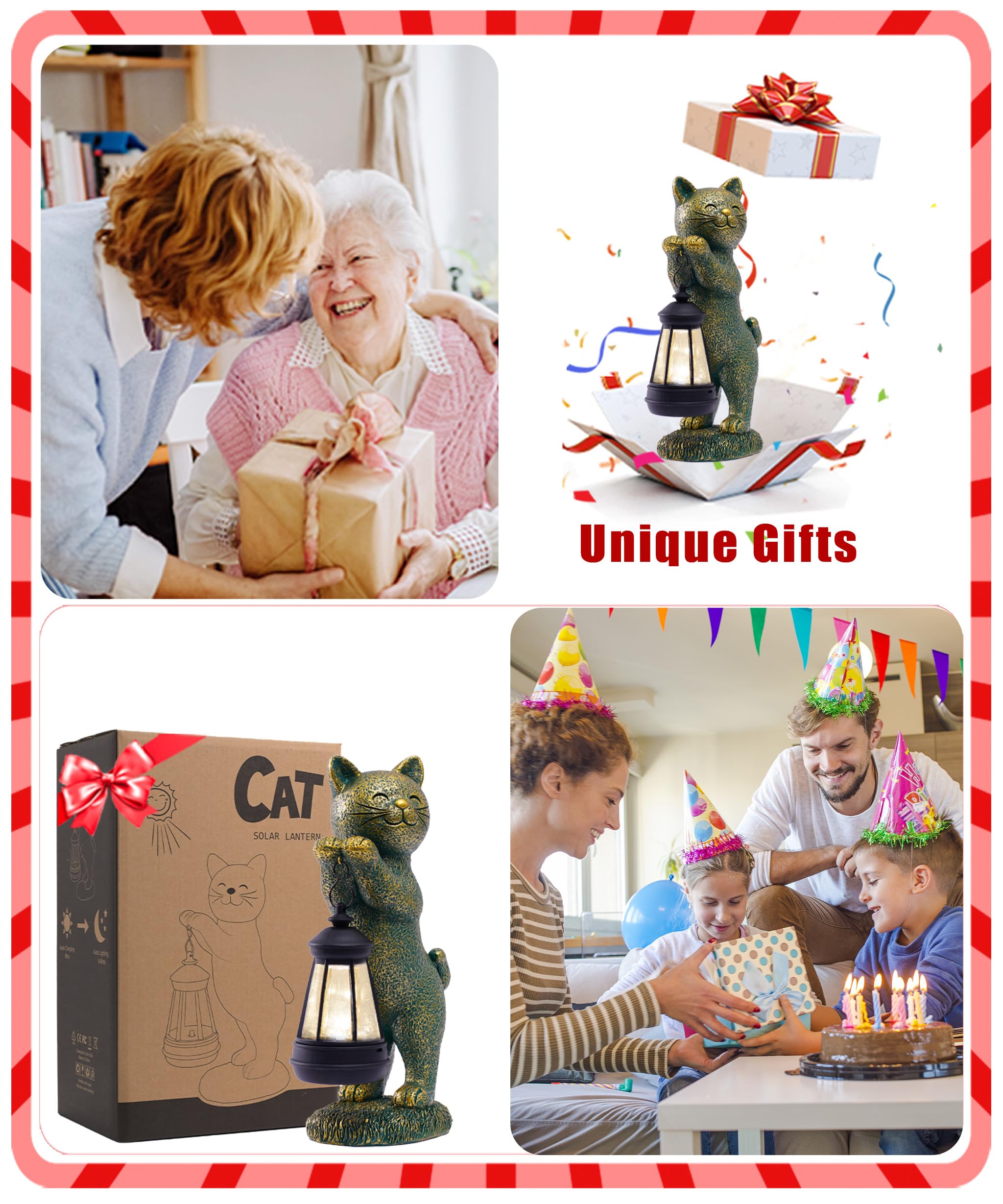 Nacome Solar Cat Outdoor Statues for Garden: Outside Decor with Lantern Clearance for Yard Art Lawn Ornaments Porch Patio Balcony - Gifts for Grandma Mom Women