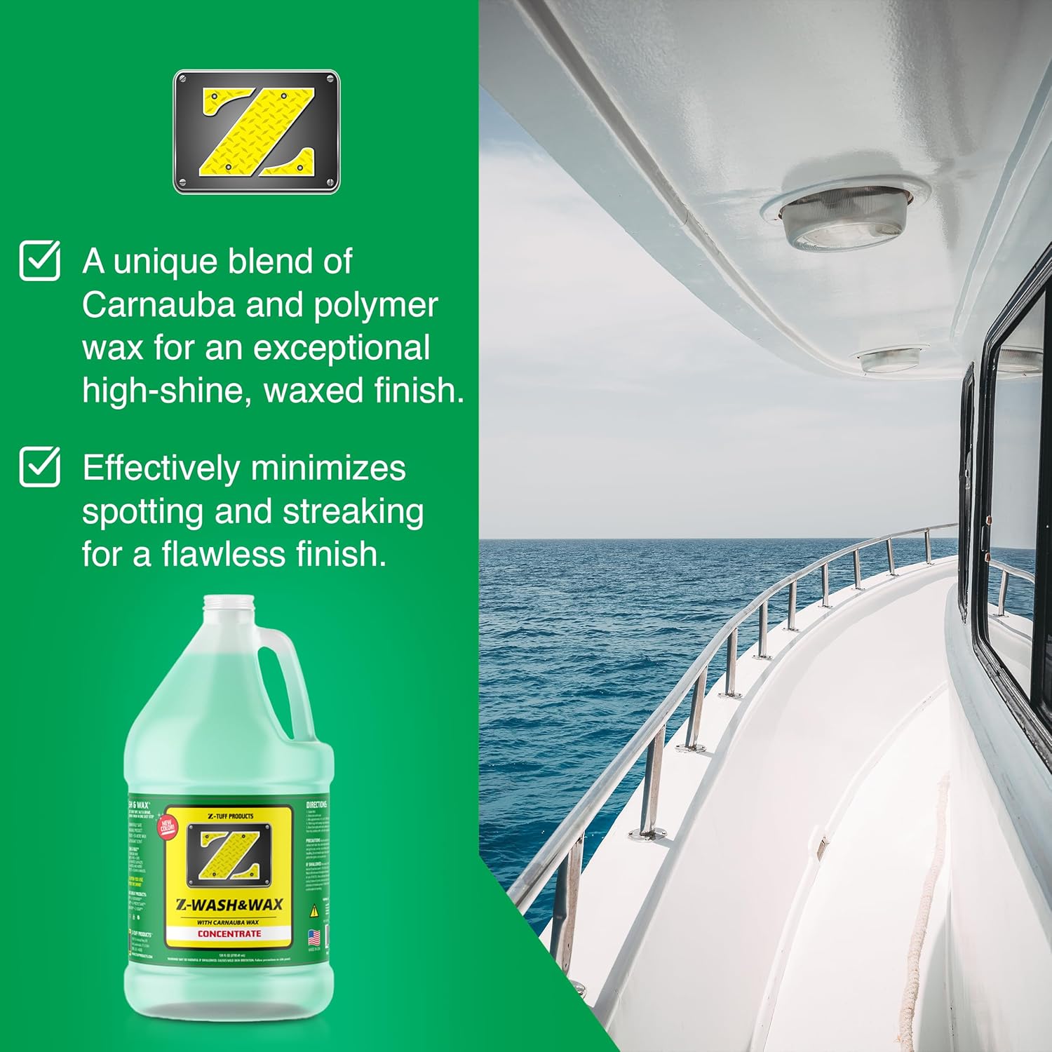 Z-TUFF PRODUCTS Wash & Wax – Ultimate Shine & Protection For Boats, RVs, and Cars – Infused with Advanced Polymer & Carnauba Wax Concentrated
