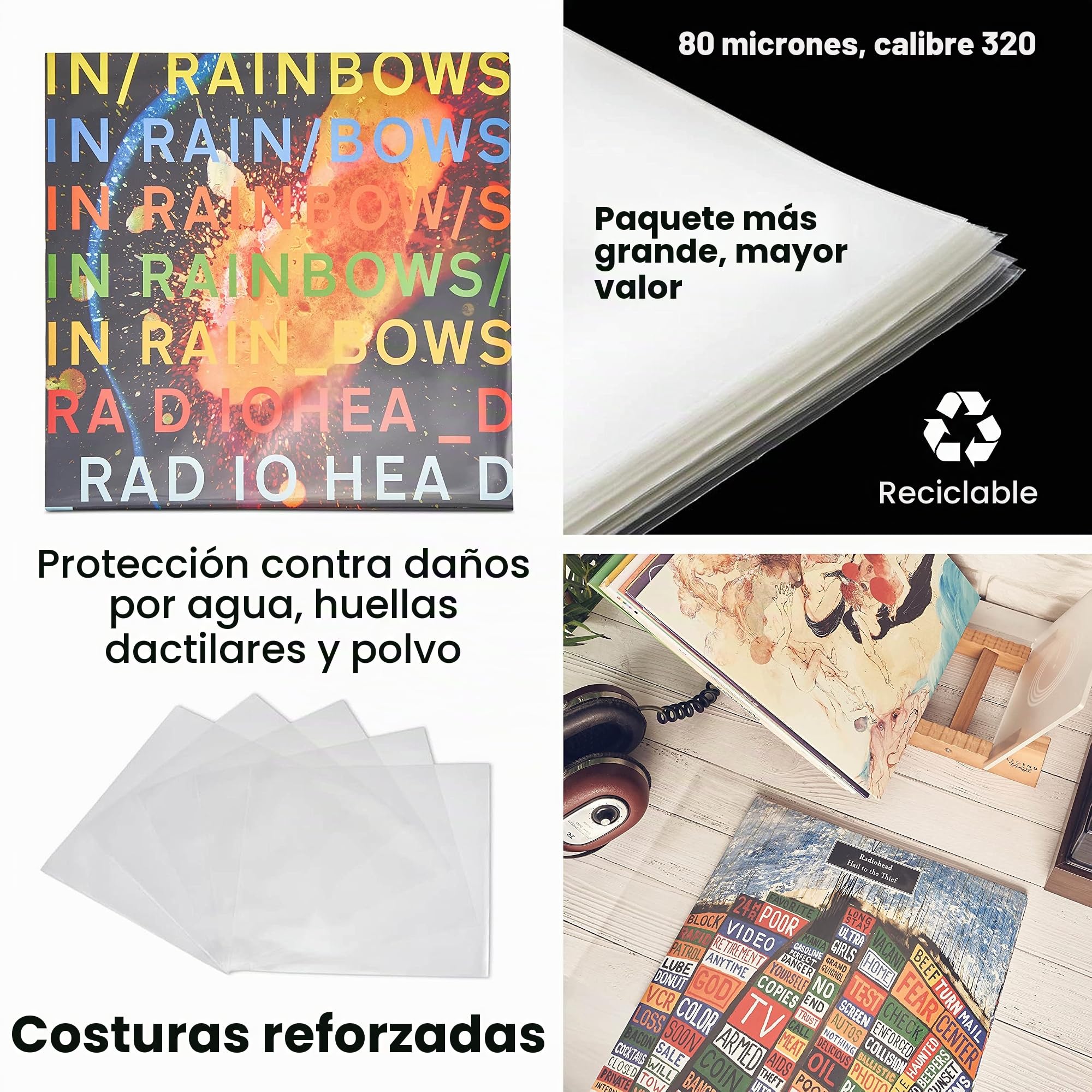 Fundas exteriores de vinilo de 30,5 cm, transparentes, resistentes a las arrugas y duraderas, no se decoloran, compatible con la mayoría de discos de vinilo y doble, Claro, Moderno