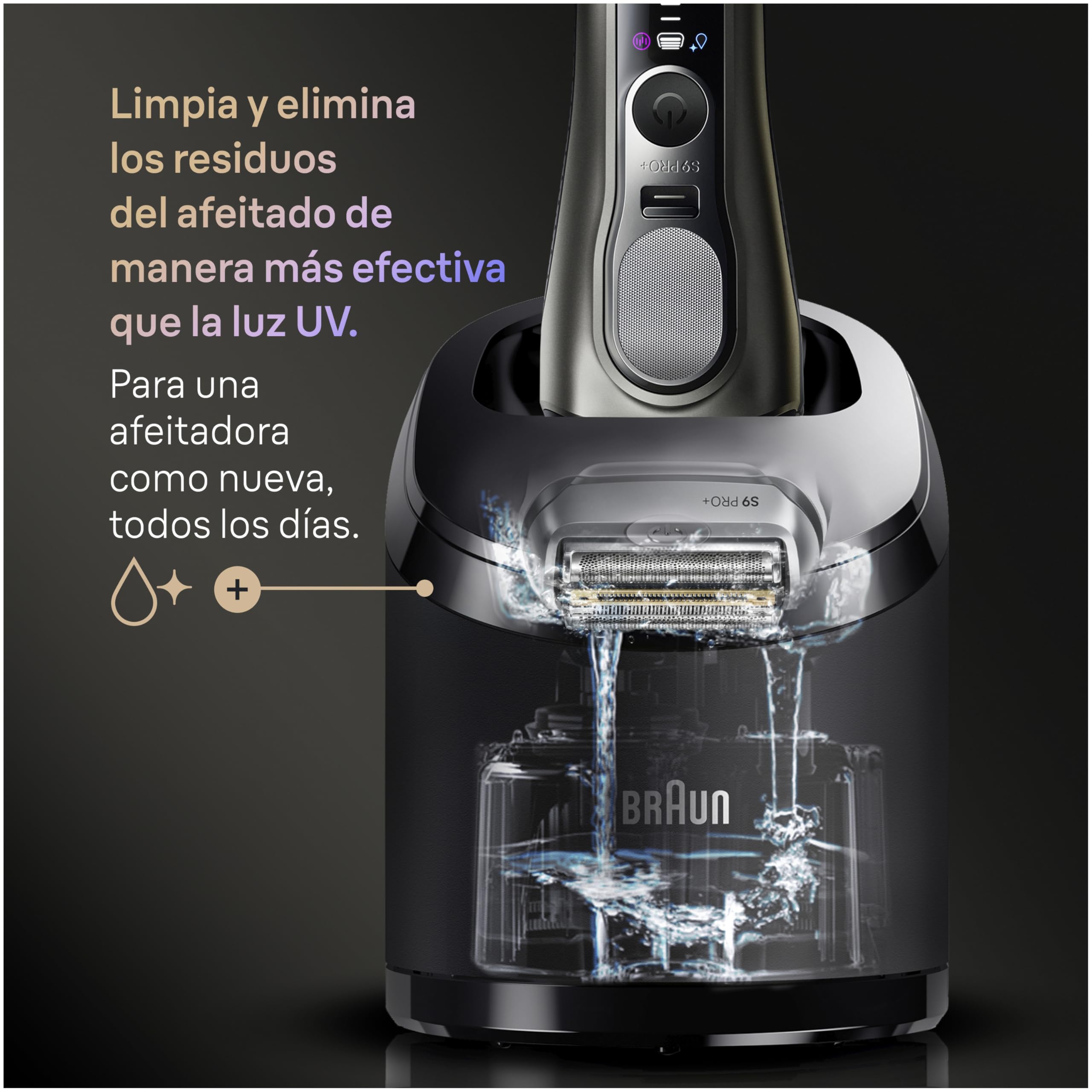 Braun Series 9 Pro+ Afeitadora Eléctrica Hombre, 9665CCE, Grafito - Máquina de Afeitar Barba con Tecnología 5+1, Resistente al Agua, Recargable, 60 Min de Uso, Estuche de Viaje, Centro de Limpieza