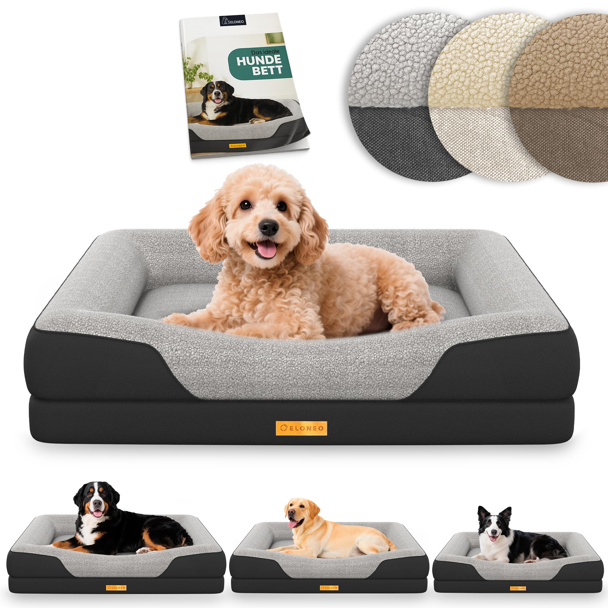 ELONEO lit orthopédique pour Chien Petits Chiens - 76x51x17cm, Panier avec Mousse à mémoire de Forme, Tapis imperméable et Lavable, Coussin et Matelas rembourré, Noir