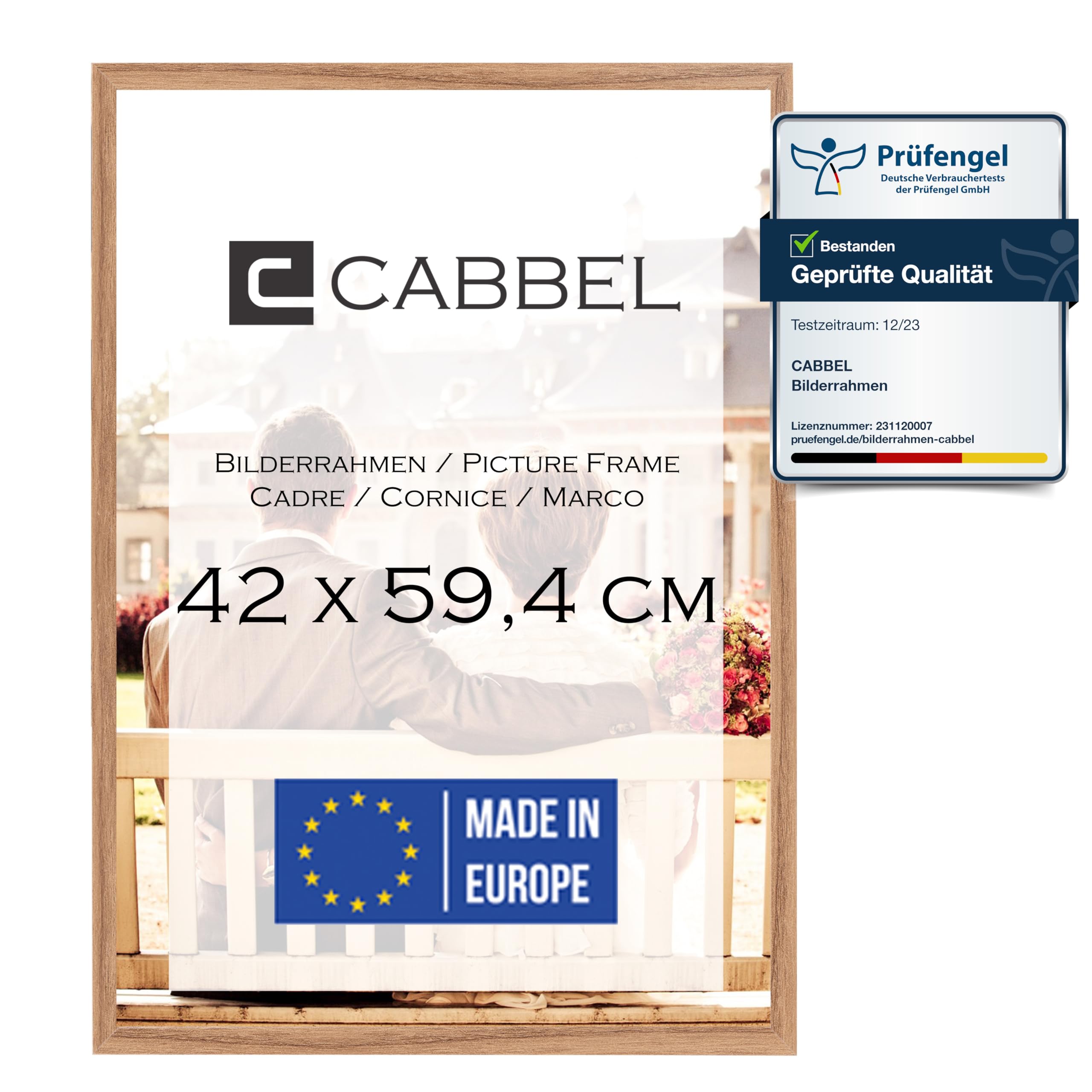 CABBEL Marco de fotos 42x59,4 cm, roble estable, marco de madera de densidad media, cristal plexi irrompible, para colgar, ideal para fotos, fotos, collage