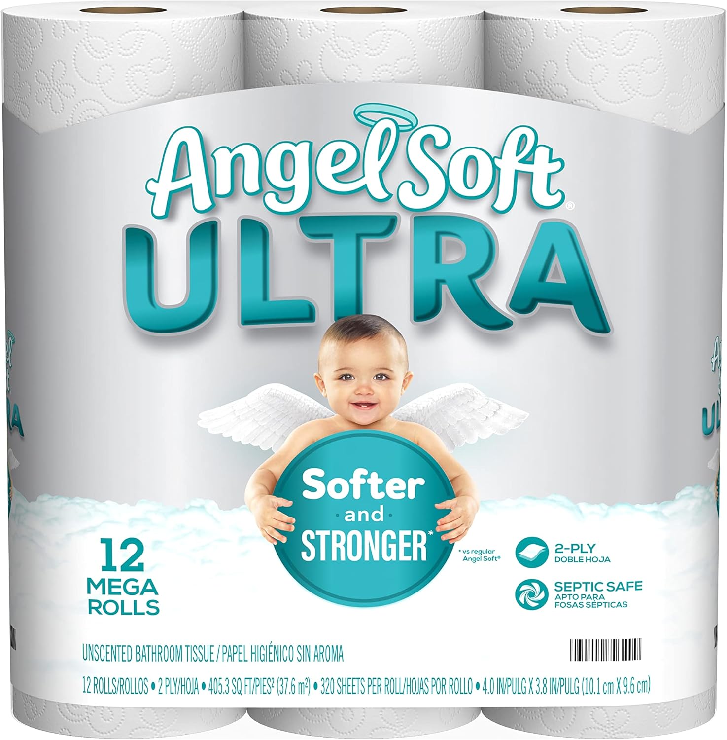 Angel Soft® Ultra Toilet Paper, 12 Mega Rolls, 2Ply Bath Tissue Health & Household