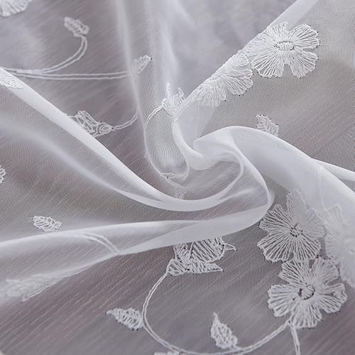 Miniatura 4 de Lazzzy Cortinas blancas para puerta francesa, con bolsillo para barra, con bordado floral, cortinas semitransparentes para dormitorio, sala de