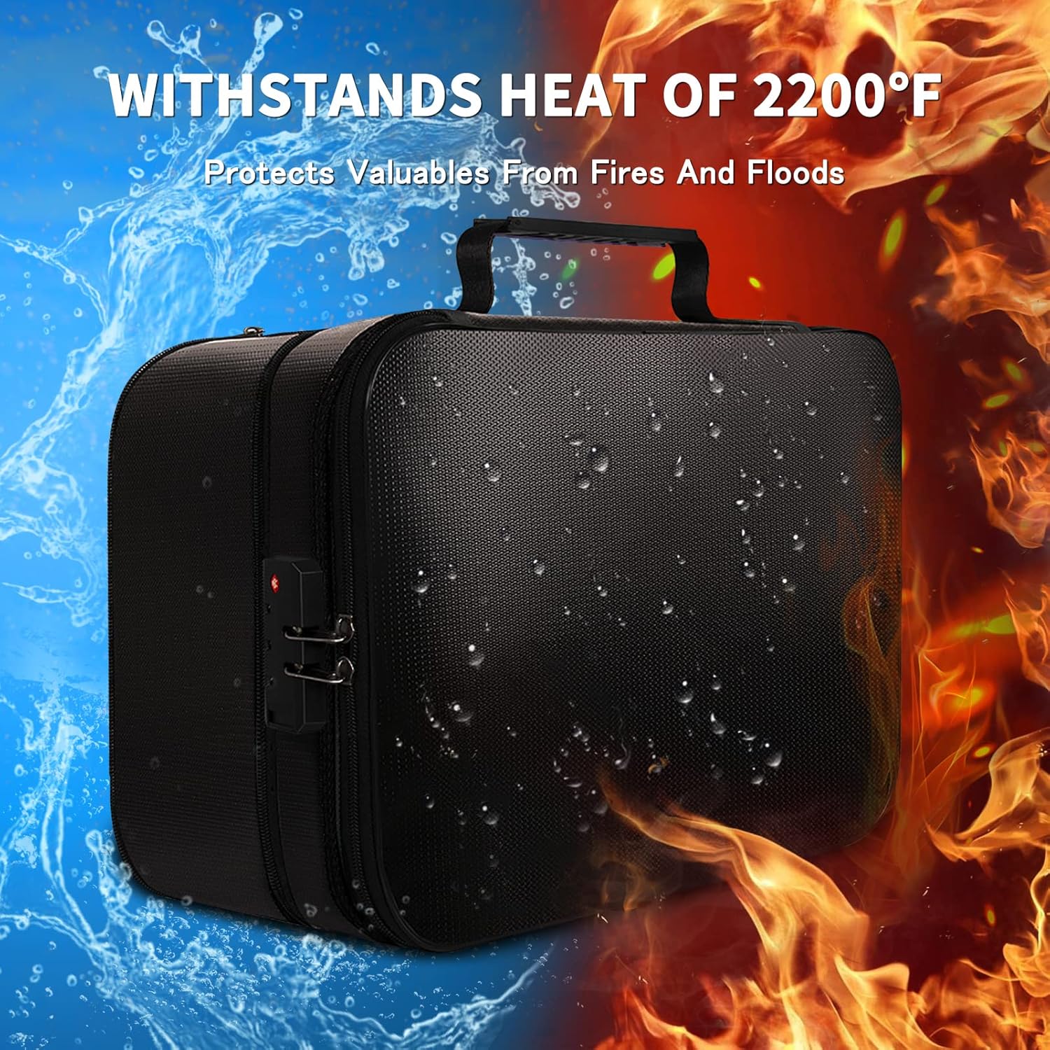 Fire Proof File Box for documents with 3x capacity expansion, Fireproof 3-Layer File Organizer Case with lock, Valubles Safe Portable Travel Home Organizer Bag for Laptop,Files,Certificates, Black