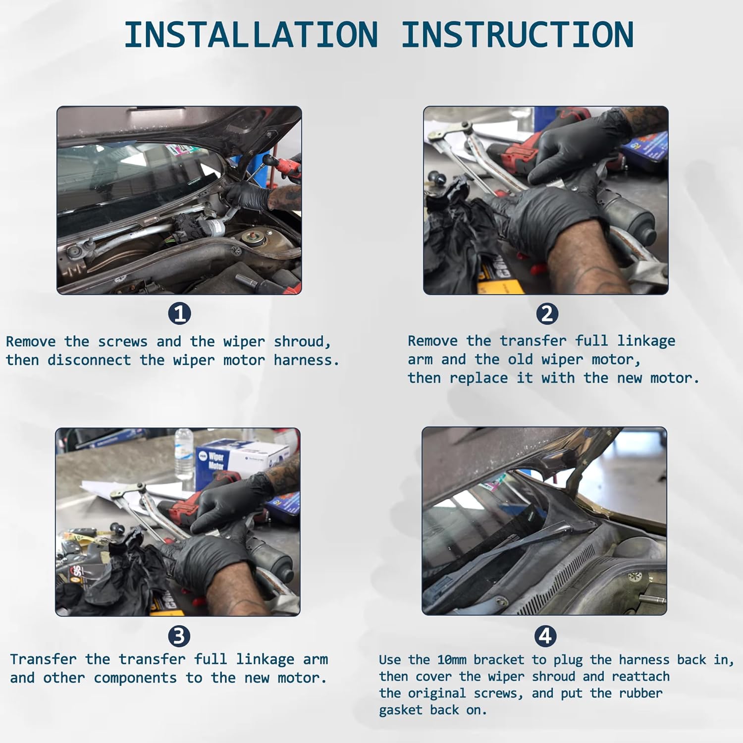 Front Windshield Wiper Motor for Volkswagen 2005–2014 Jetta, 2006–2014 GTI, 2007–2016 Eos, 2010–2014 Golf, 2012–2013 Golf R, 2006–2009 Rabbit, 2008 R32, Replacement 1K1955119E 3C1955119