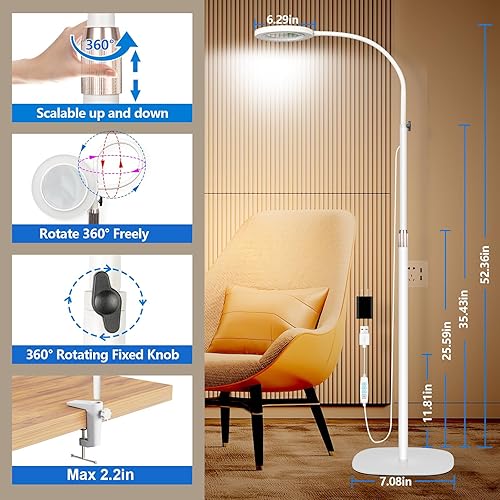 Miniatura 4 de HITTI Lupa de 10 veces con luz y abrazadera, lámpara de pie con lupa manos libres con cuello de cisne flexible, 3 colores regulable regulable con