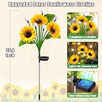 Vista 4 de Luces solares con forma de girasol para jardín al aire libre, luces solares mejoradas con forma de girasol y luces de luciérnaga, impermeables
