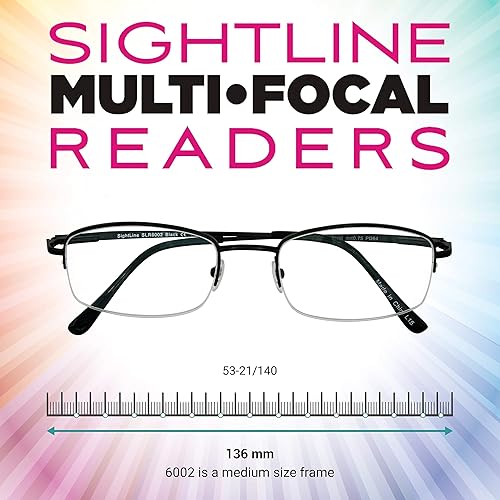 Miniatura 3 de Sightline 6002 progresivo multi enfoque gafas de lectura ligero semi-aro Gunmetal aumento 3.00
