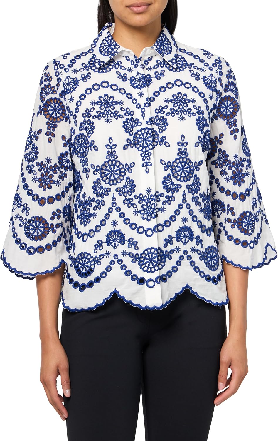 Anne Klein Women's Button Frt Shirt W Scallop Hem