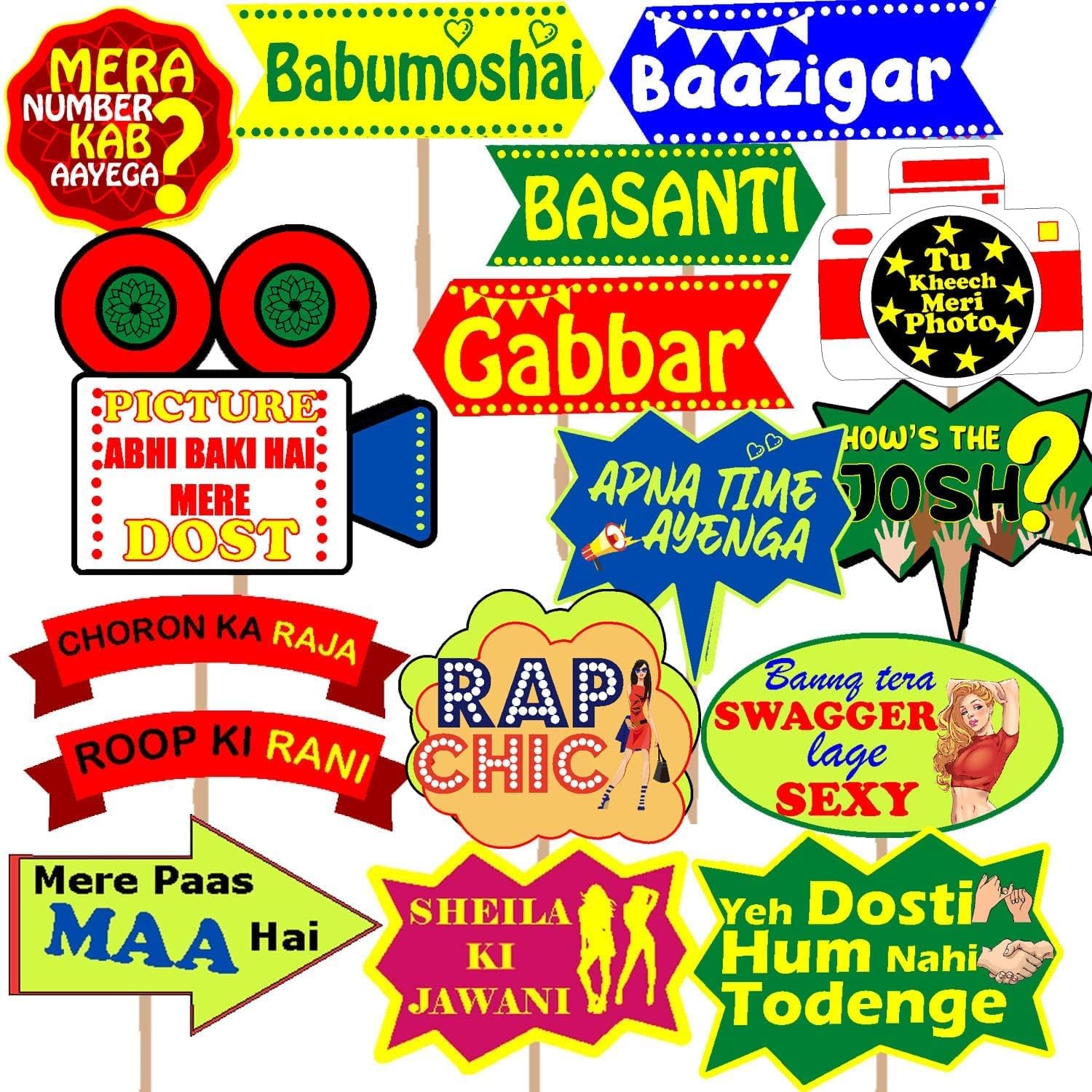 Export Store Bollywood Theme Party Decoration - 16 Pcs Haldi Props | Wedding Props | Props for Wedding | Wedding Props for Groom Family | Wedding Props for Bride and Family.