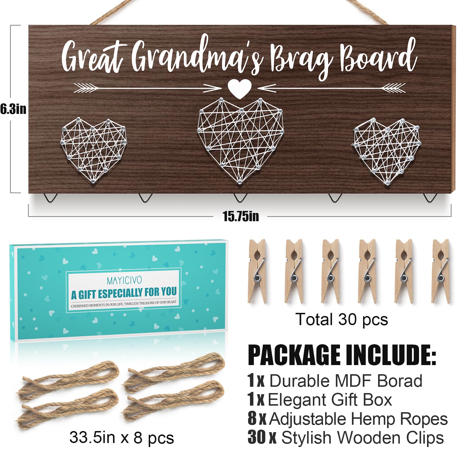 Great Grandma's Brag Board Mothers Day Great Grandma Gifts Picture Frame, Birthday Gifts for Great-Grandma from Grandchildren, Best Great-Grandmother Photo Holder Nana Gift Hanging Xmas Card Holder