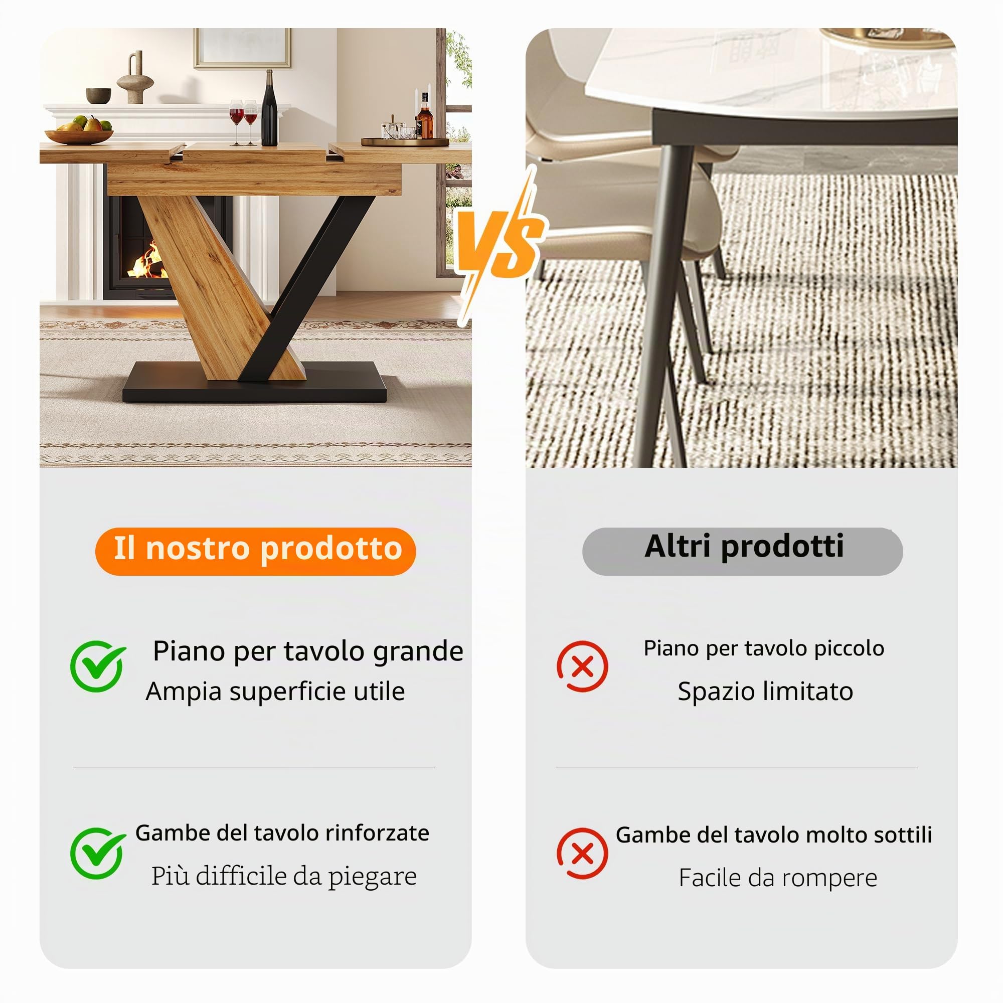 Tavolo da pranzo allungabile 120(160) x 75 x 75,5 cm, tavolo, tavolo da cucina, tavolo allungabile, allungabile fino a 160 cm, adatto per cucina e soggiorno, piano del tavolo con venature del legno