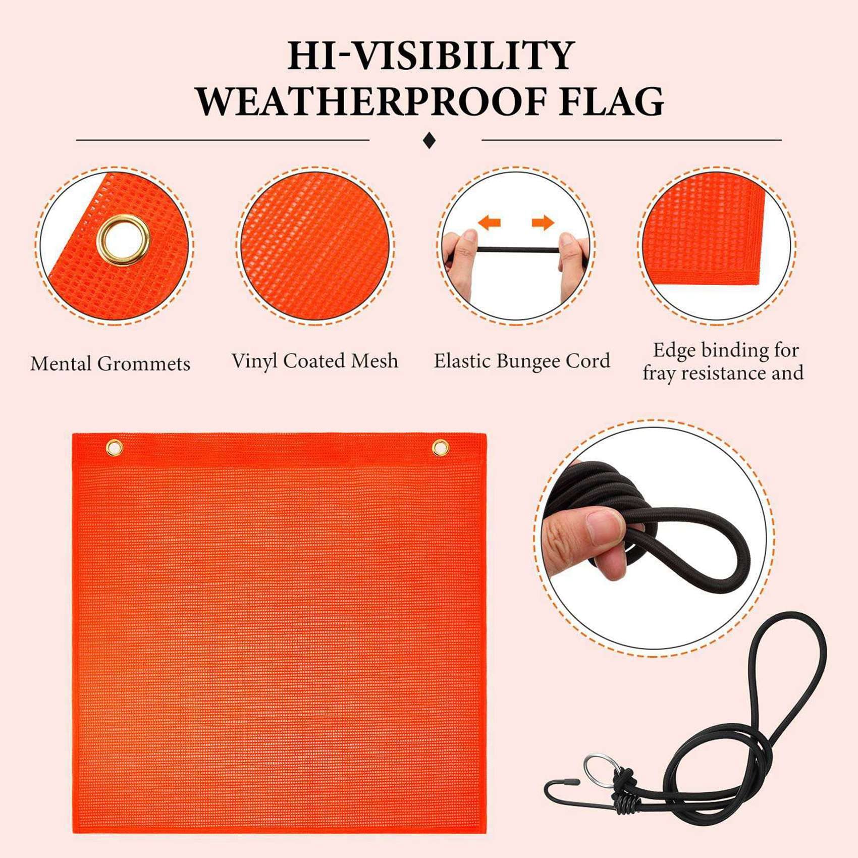 rieder de Seguridad de 12 Piezas 18X18 Pulgadas Bandera Advertencia Naranja Bandera de Seguridad Elástica, Buena Visibilidad Bandera Resistente Una La Intemperie con Ojales