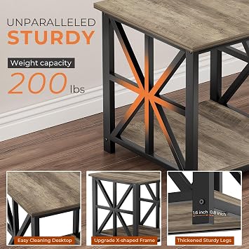 GreenForest Side Table 50cm 2-Tier Storage for Living Room, Grey