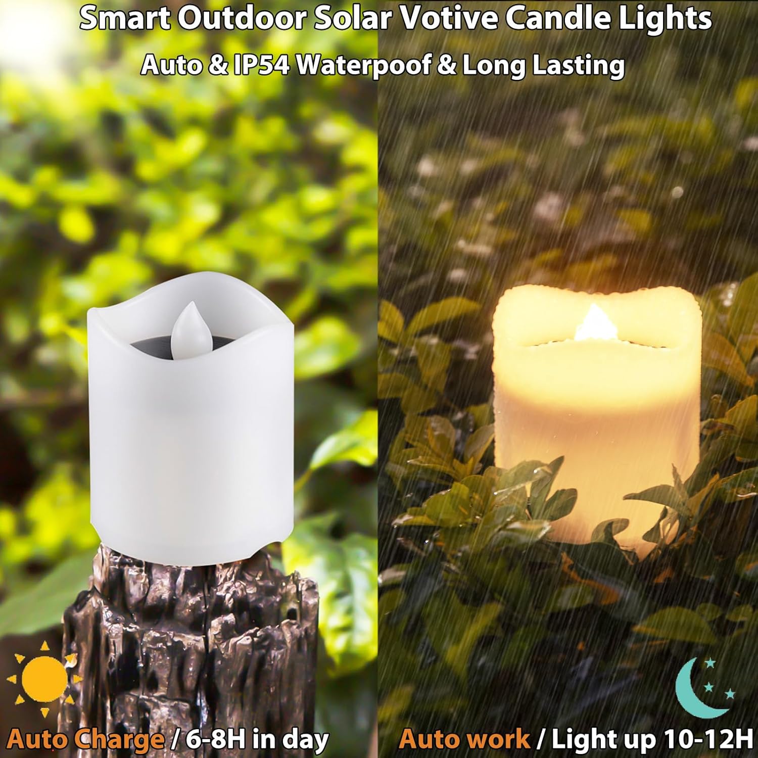Solar Candles Outdoor Waterproof, 4pcs Rechargeable Dusk to Dawn Little Votive Candles, Flameless Flickering Solar Tea Lights for Patio Yard Deck Pathway Window Outdoor Lantern Decor (Warm White) - Image 3