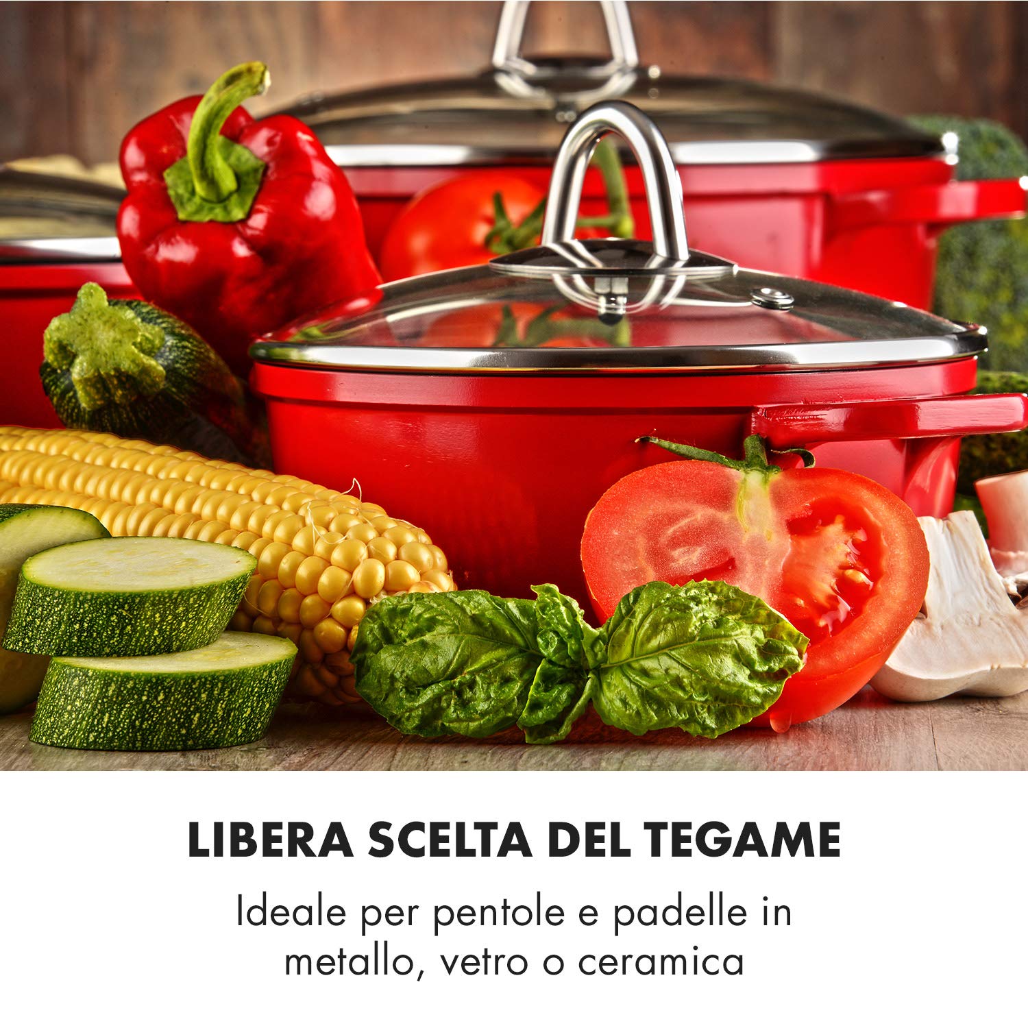Klarstein MisterCook Piastra di cottura a infrarossi, livelli di potenza e temperatura, timer, comando touch, protezione da surriscaldamento e sovratensione, 1 zona di cottura, 2000 watt, argento