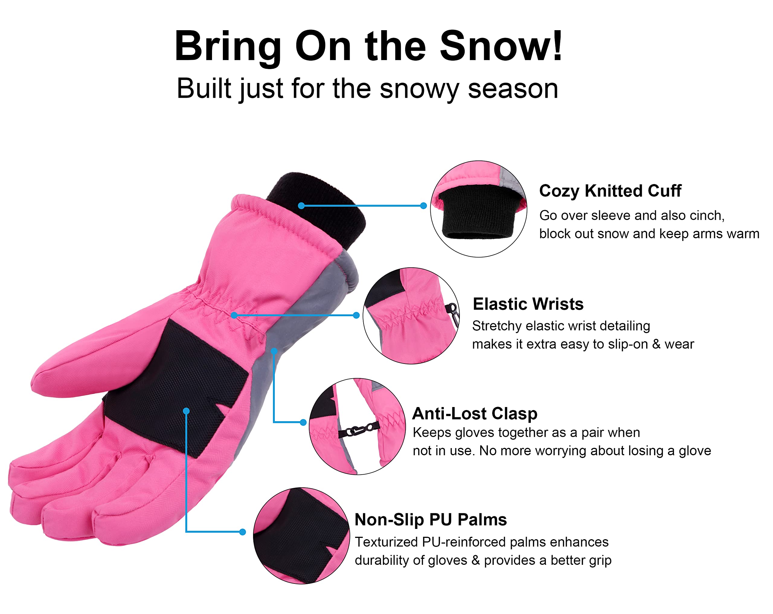 Simplicity Kids 3 m Thinsulate Winddicht & wasserdicht Schnee Ski Handschuhe.
