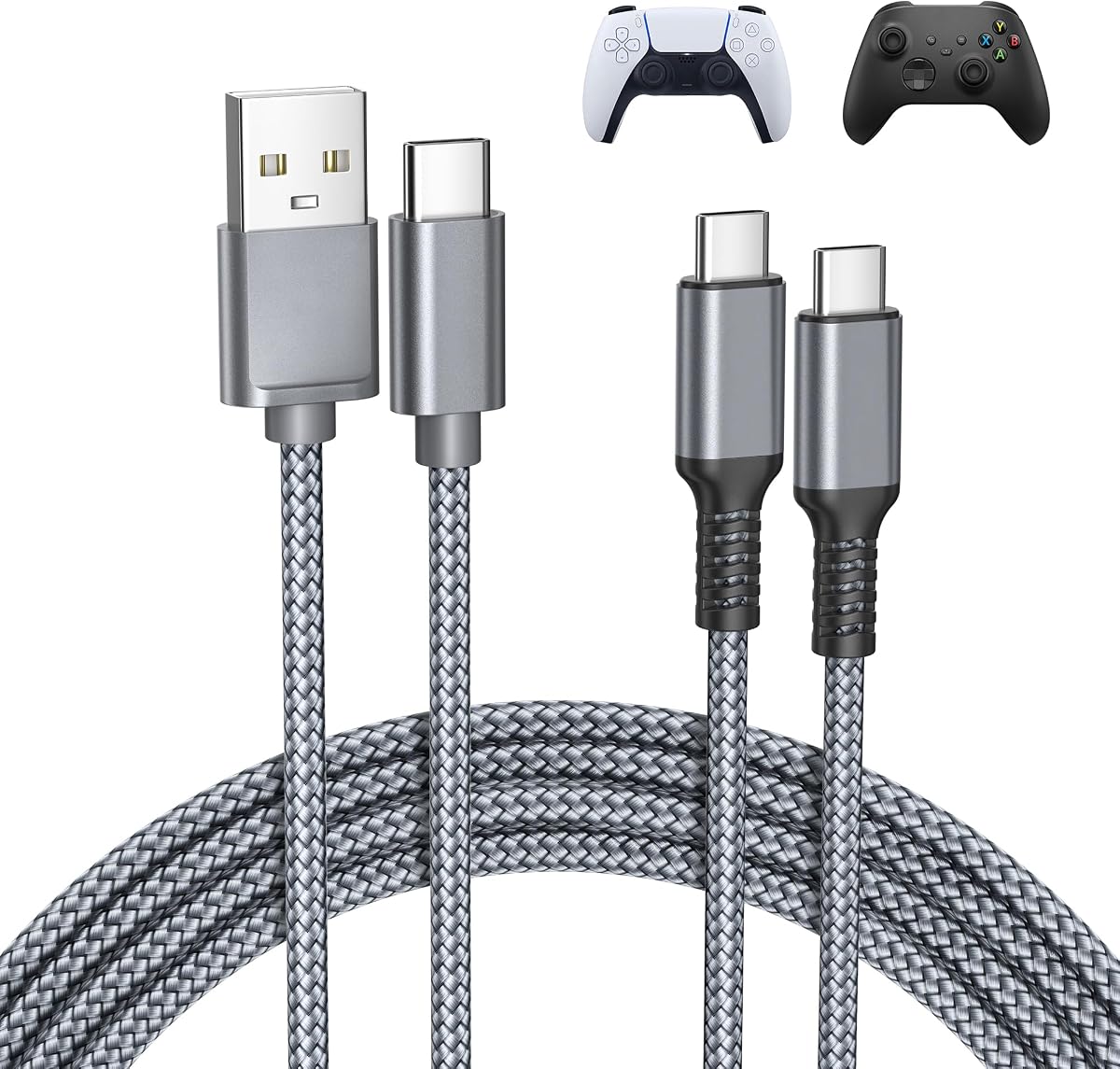 Cable de carga para controlador PS5/PS5 Pro, Xbox Series X/S 6.6FT 2P | Cable de carga USB A a tipo C de repuesto para controlador Elite Series 2, Nintendo Switch 2/OLED, PlayStation 5 DualSense