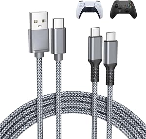 Basesailor for Xbox Series X|S Charger Cable 6.6FT 2Pack,for PS5 Pro Controller USB Type C Charging Cord for Nintendo Switch 2/OLED,Elite Series 2,for PlayStation 5 DualSense Controller | USB Type C Charging Cord 2Pack for Nintendo Switch 2/OLED,Elit