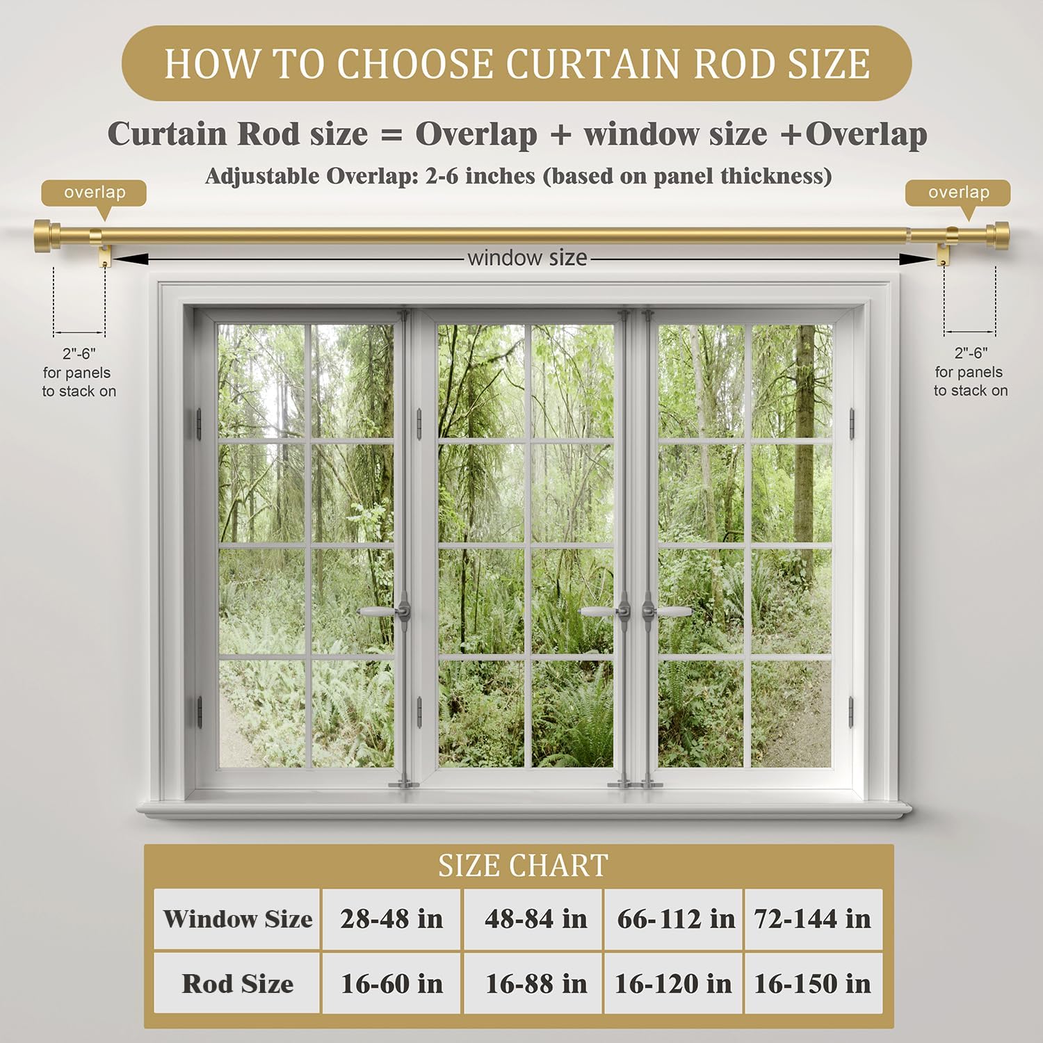 PORTRES Modern Gold Curtain Rods set of 2 for Windows 66 to 120 Inches Adjustable Length 1" Diameter Heavy Duty Curtain Rod with Farmhouse Decorative Finials for Outdoor Bedroom Kitchen Living Room