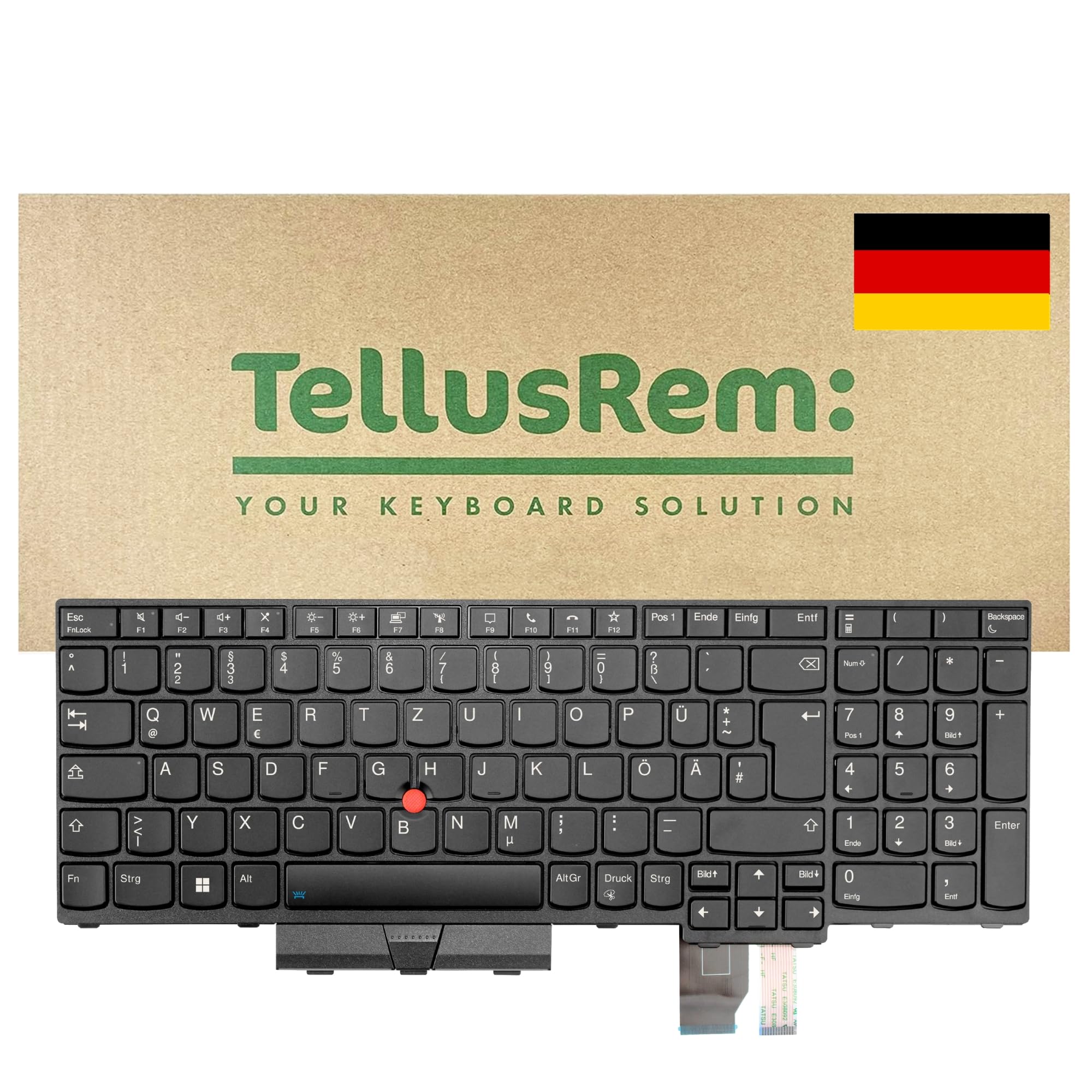 Ersatz-Tastatur kompatibel mit Lenovo ThinkPad P15 Gen 1 / T15g Gen 1 / P17 Gen 1 - Deutsches QWERTZ-Layout, beleuchtet, TrackPoint, NumPad, schwarz