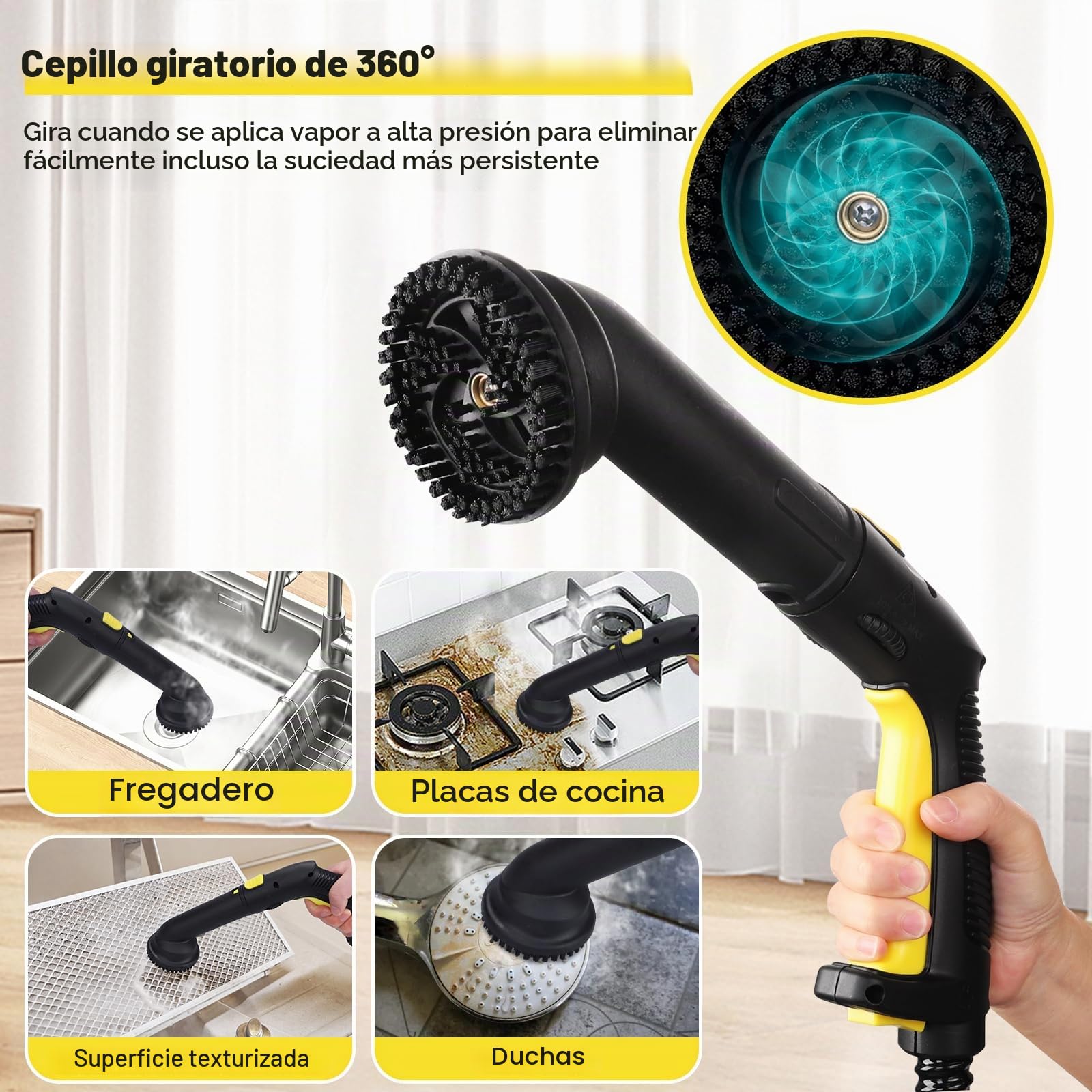 TVD Limpiador a vapor hogar, portátil limpiador vapor, con 26 accesorios | cable extra largo 5 m | para vapores, horno, azulejos, alfombras, cocina, baño | presión: 5 bar | 2000 W | sin químicos