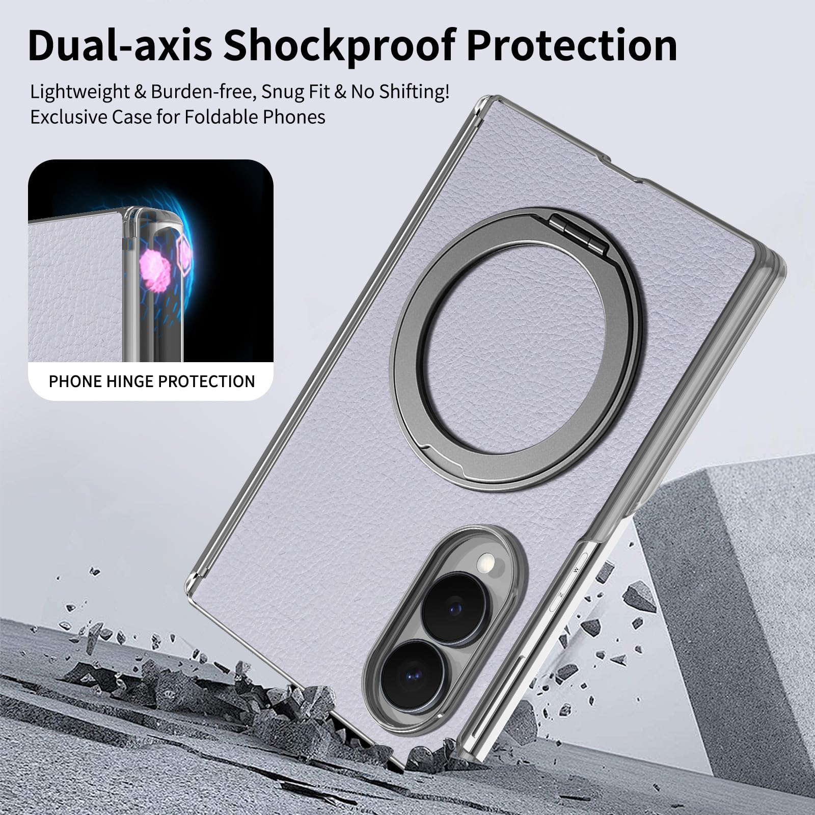 Custodia magnetica for Samsung Galaxy Z Fold 8, con supporto girevole ad anello in metallo Custodia protettiva con cerniera in pelle antiscivolo(Black)