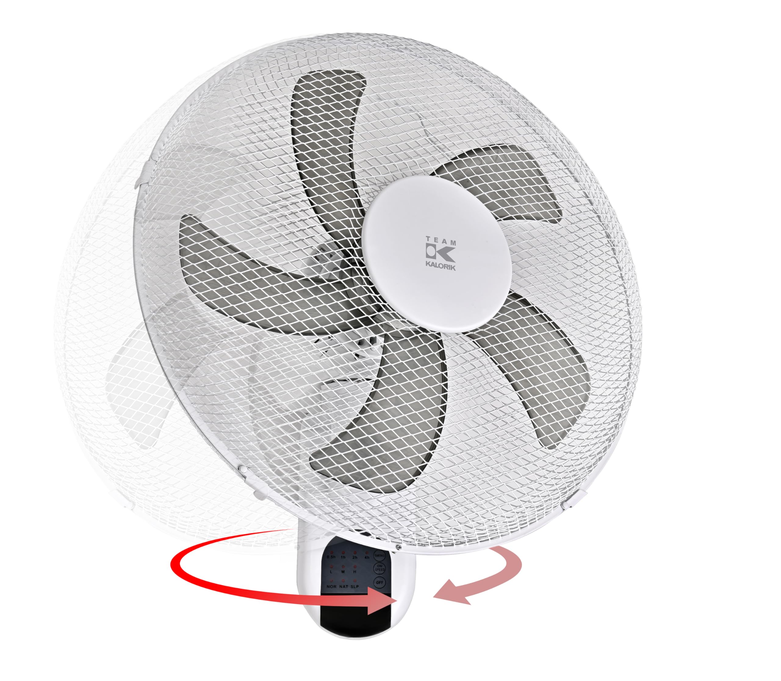 KALORIK VT1050 Leiser Wandventilator – 45W Platzsparender Wand-Deckenventilator mit 90° Oszillation, 7,5h Timer, Touch-Bedienfeld, 35cm Propeller, Weiß