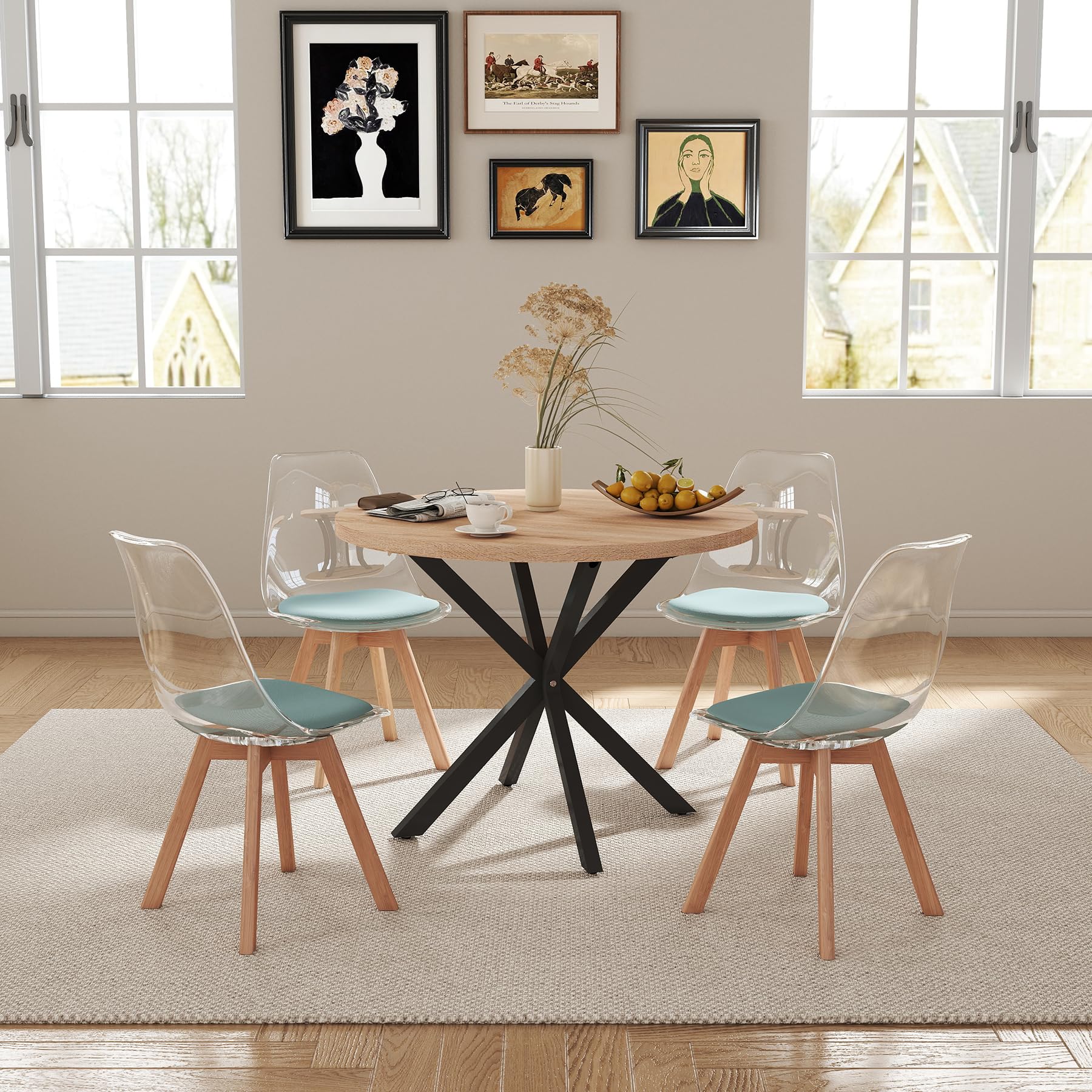 GrandCA HOME Set di 4 Sedie da Pranzo Nordiche con Schienale Trasparente, Sedia Imbottita con Sedile Imbottito in Velluto (Verde-Velluto)