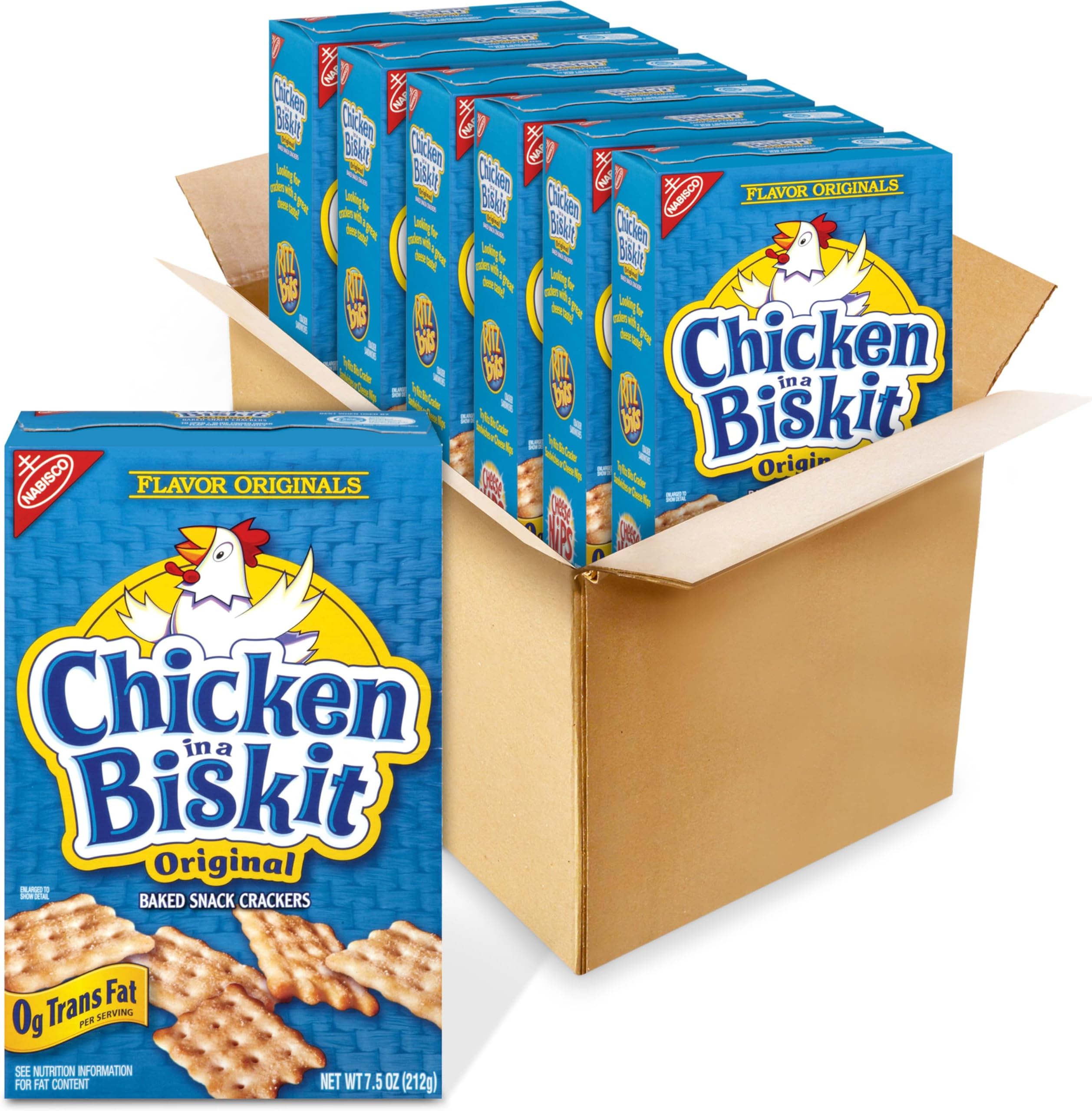 Chicken in a Biskit Original Baked Snack Crackers, Bulk Lunch Snacks, 6 - 7.5 oz Boxes