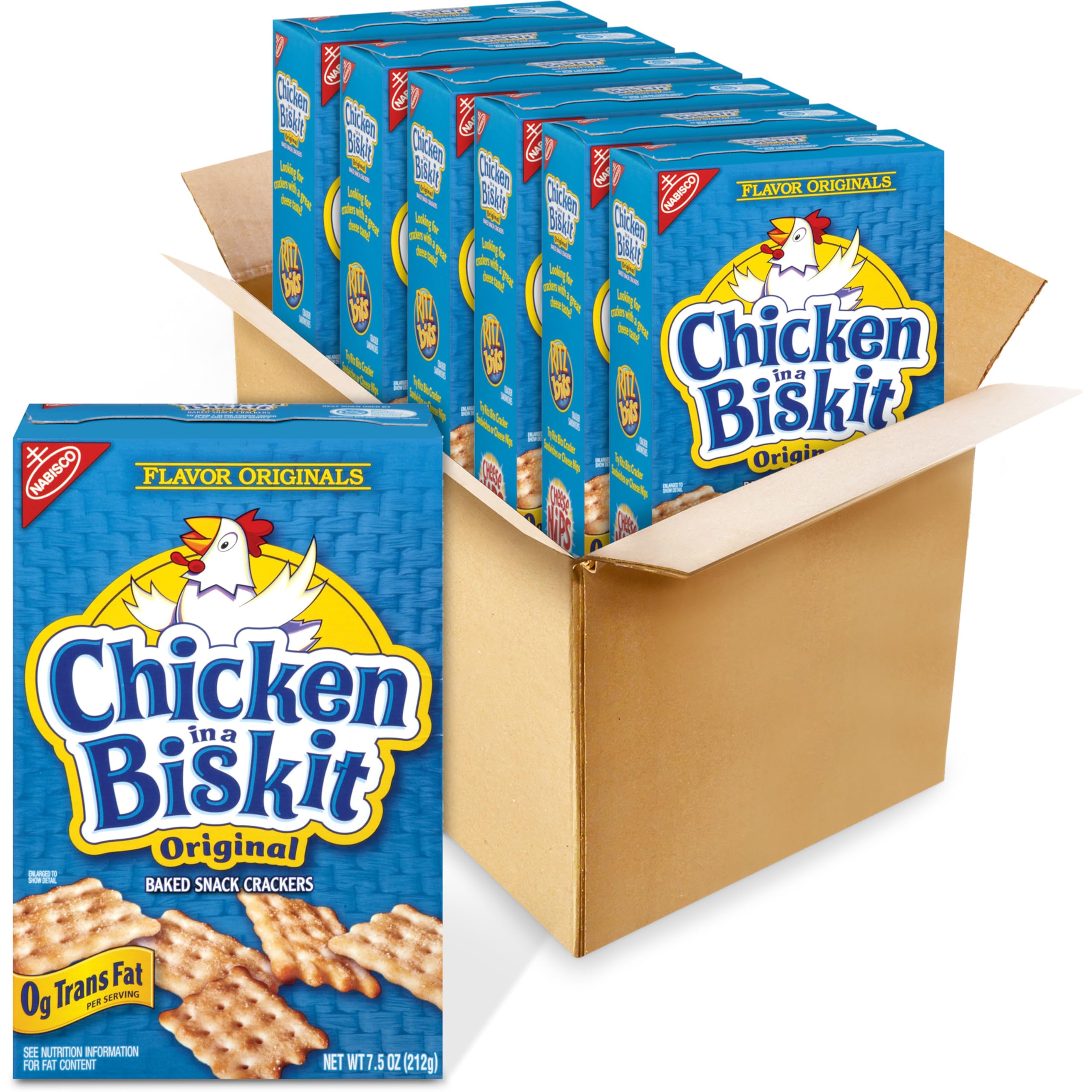 Chicken in a Biskit Original Baked Snack Crackers, Bulk Lunch Snacks, 6 - 7.5 oz Boxes