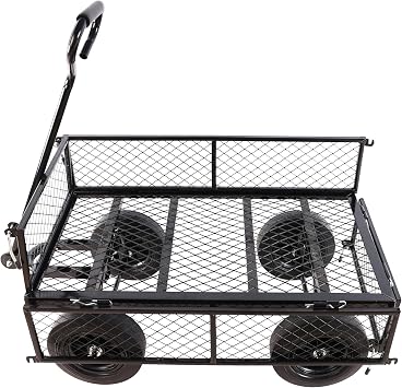 Solid Wheels Wagon cart Large-Capacity mesh Steel Garden Trolley with Detachable Side Without Inflatable Tires can be Used in fams,Warehouses and so on.The Load can Reach 1100 pounds.