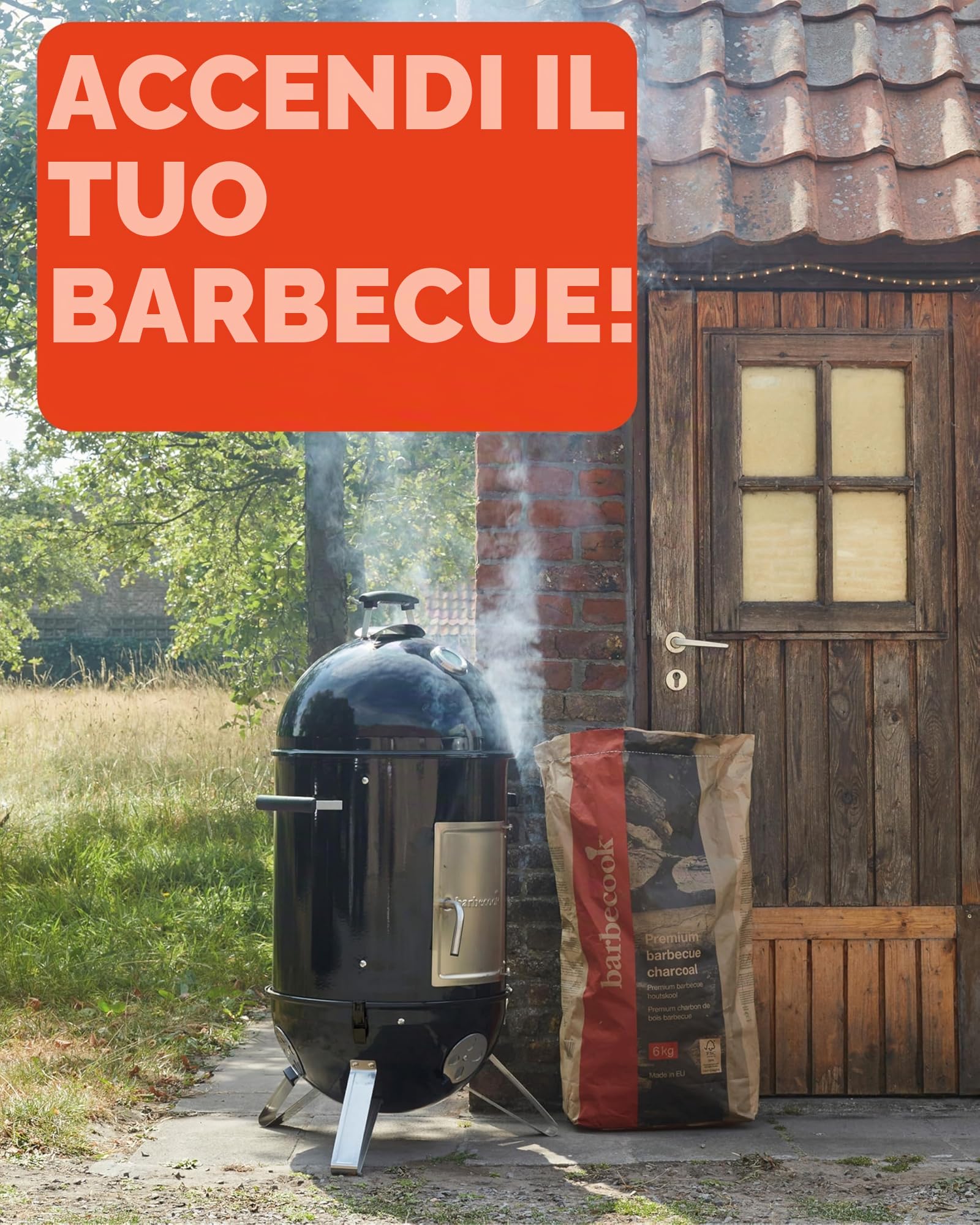 Barbecook Oskar M 3-in-1 smoker, affumicatore, barbecue e braciere per affumicatura a caldo e a freddo, smalto nero, griglia 44cm, 61X54X112cm