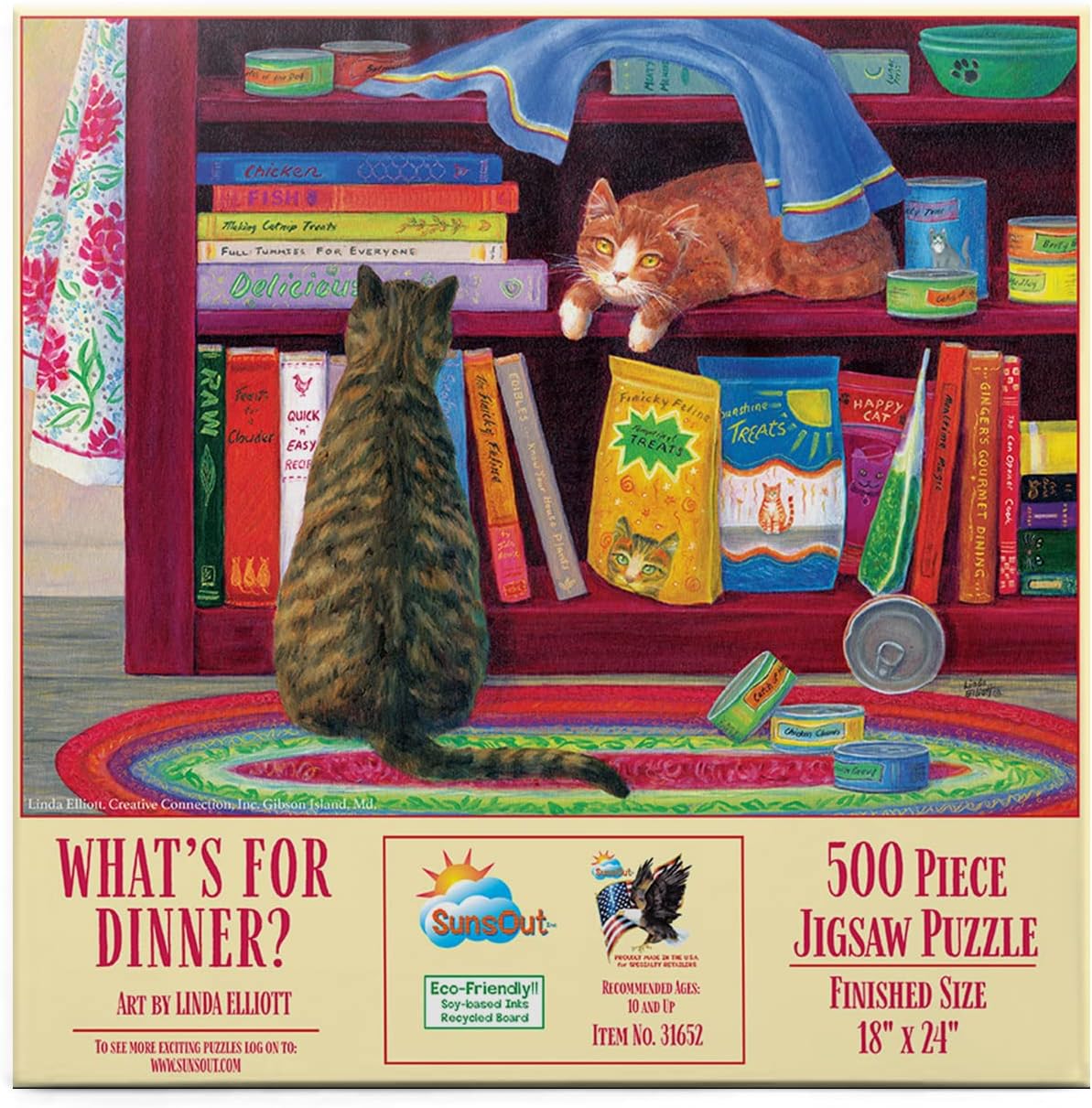 SUNSOUT INC - What's for Dinner - 500 pc Jigsaw Puzzle by Artist: Linda Elliott - Finished Size 18" x 24" - MPN# 31652