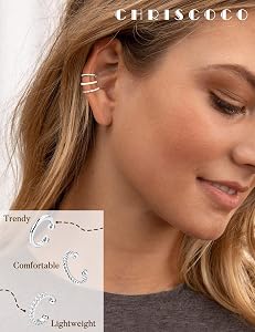 Dochais Set 3 Orecchini A Cuff In Oro 14K Per Donna - Ipoallergenici, Non Forati, Regolabili, A Clip Per Cartilagine