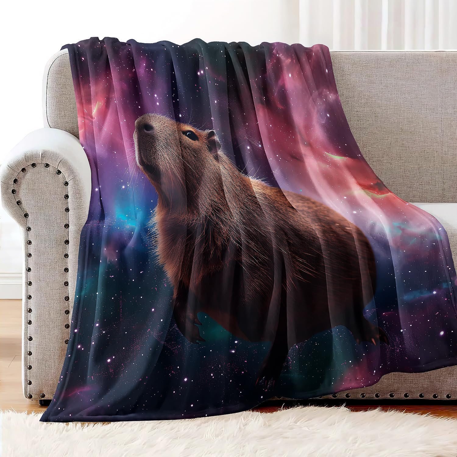 YISUMEI Capybara Gifts Throw Blanket, 50"x60", Space Galaxy Capybara Cozy Blanket for Women, Kids and Teens, Ultra Soft Plush Fleece Flannel Blanket for Couch & Bed, Room Decor