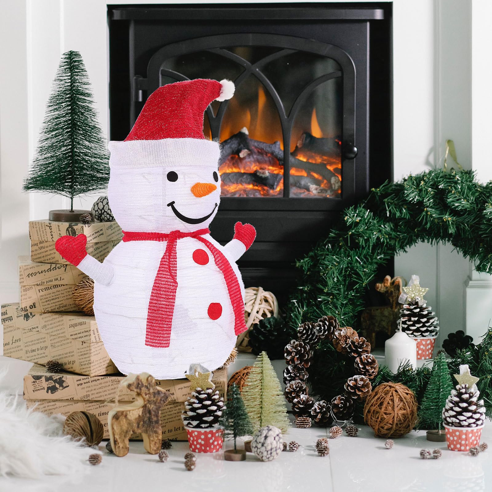 Weihnachts Deko als Festliche Dekoration aus Stoff und Eisen mit 0,8w Beleuchtung Roter Klappbarer Weihnachtsbedarf für Zuhause und