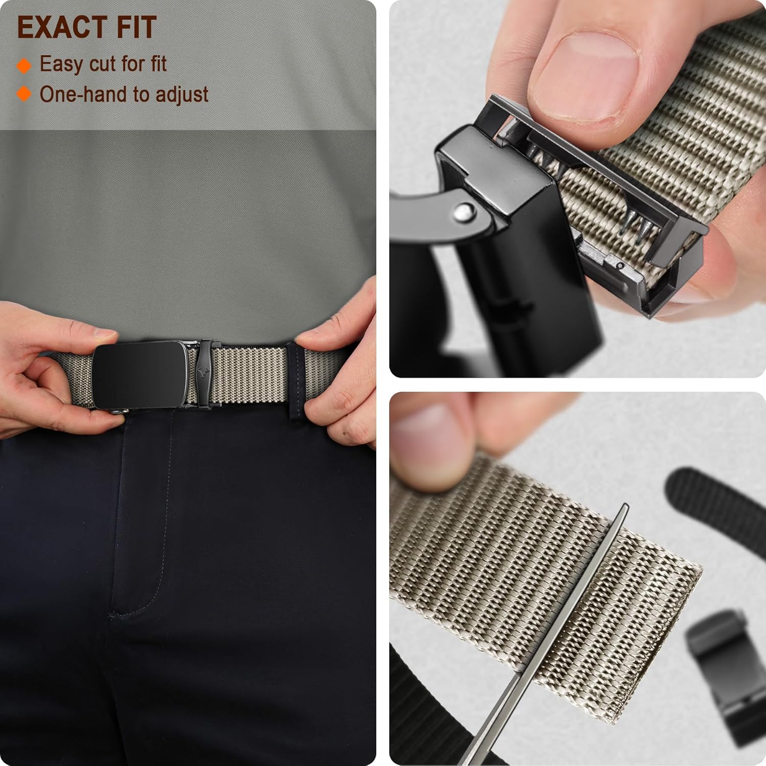 BULLIANT Men Belt-Reversible Ratchet Belt Stretchable for Gift Men Work Casual Golf 1 3/8"-Cut For Fit -2 In 1Belt Black/Beige4504 34"-38"Waist Adjustable image 6 of 7 B0CZHQVV54