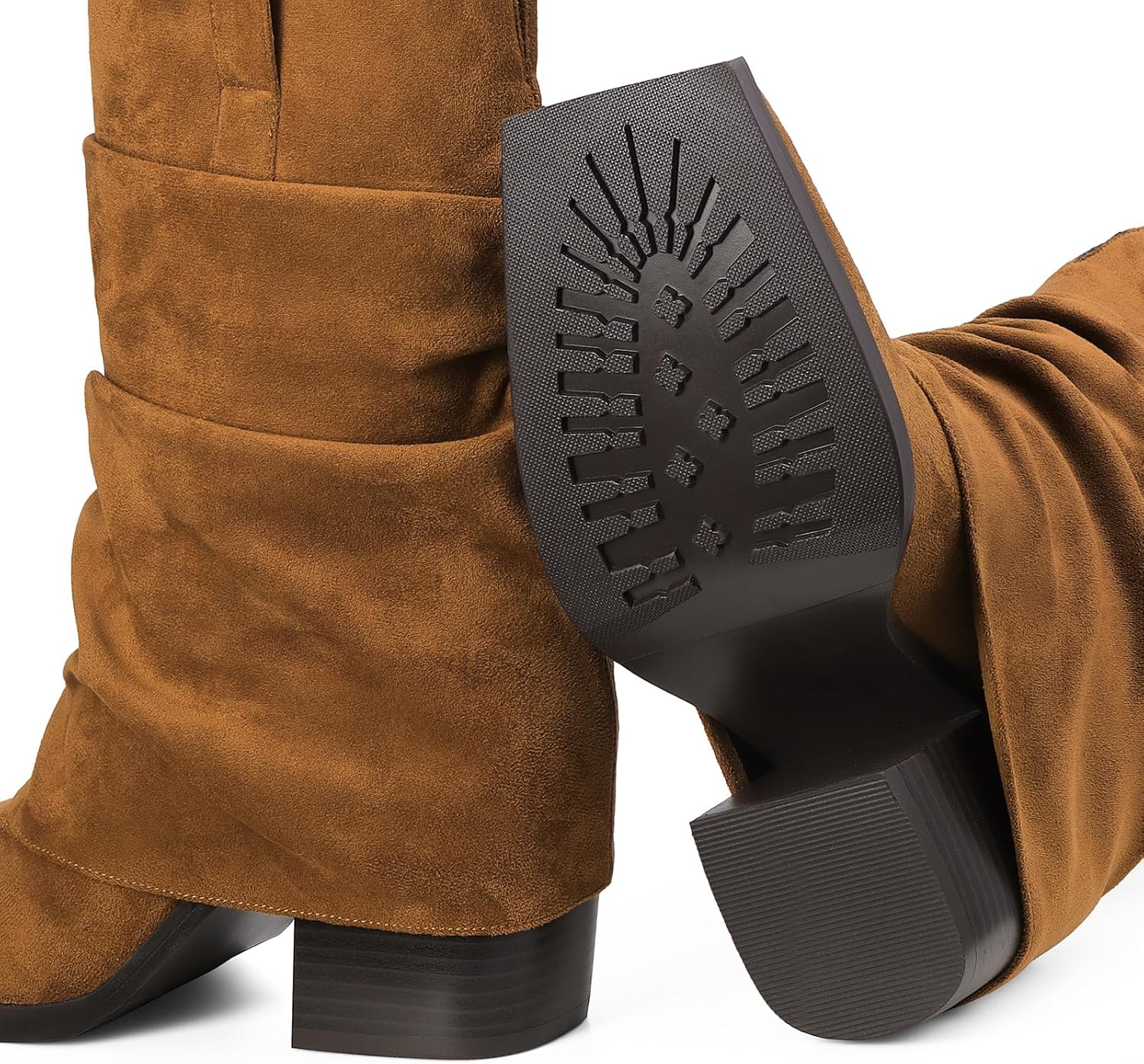 Cowboy Boots for Women Cowgirl Mid Calf Square Toe Fold Over Chunky... - Picture 40 of 56