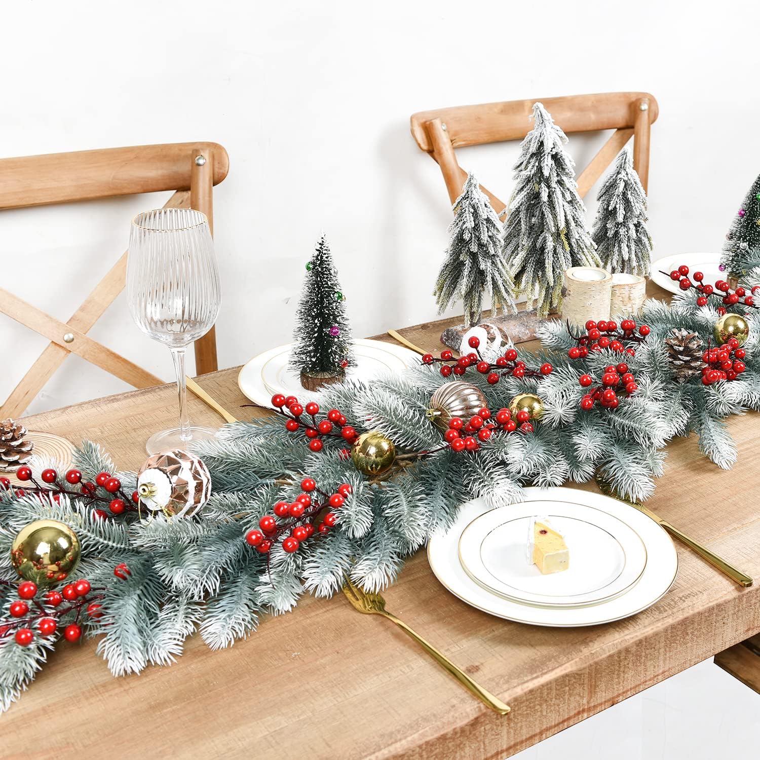 DearHouse 6Ft Artificial Christmas Pine Garland Winter Greenery Garland for Holiday Season Mantel Fireplace Table Runner Centerpiece Décor (White) - Image 5
