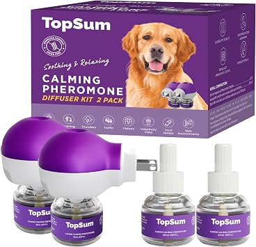 TopSum Pheromone Diffuser for Dogs Premium Dog Calming Diffuser - Calming Pheromones for Dogs - Dog Appeasing Pheromone - Pet Calming Diffuser, 2 Pack Purple