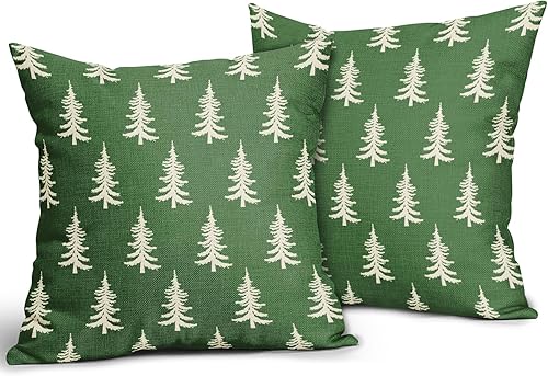 Miniatura 2 de Juego de 2 fundas de almohada de Navidad de 18 x 18 pulgadas, color verde, estilo rústico, estampado de invierno, fundas de almohada decorativas