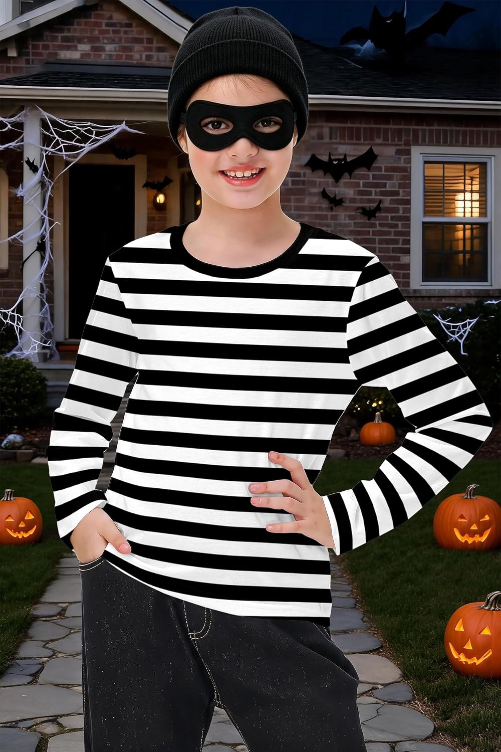 Remimi Kids Striped Shirts Long Sleeve Boys Girls Crew Neck Holiday Tshirts 3-14 Years
