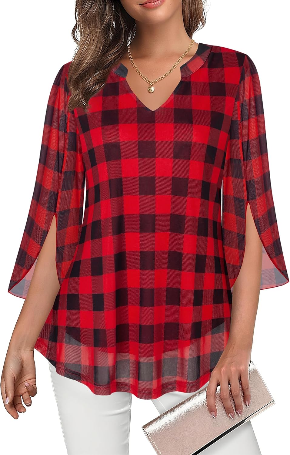 Tencole Womens 3/4 Ruffle Sleeve Sparkly Tops Sequin V Neck Blouses Dressy Casual Fall Shirts