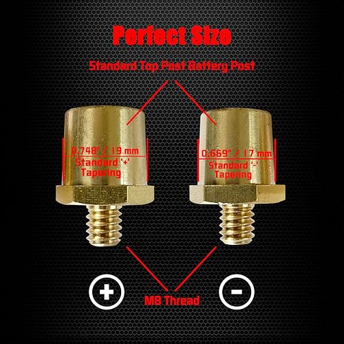 Miniatura 7 de Ampper Postes de carga de terminal de batería de zinc macho de rosca M8, adaptador de poste de batería M8 (+-) para extensión, paquete de 2