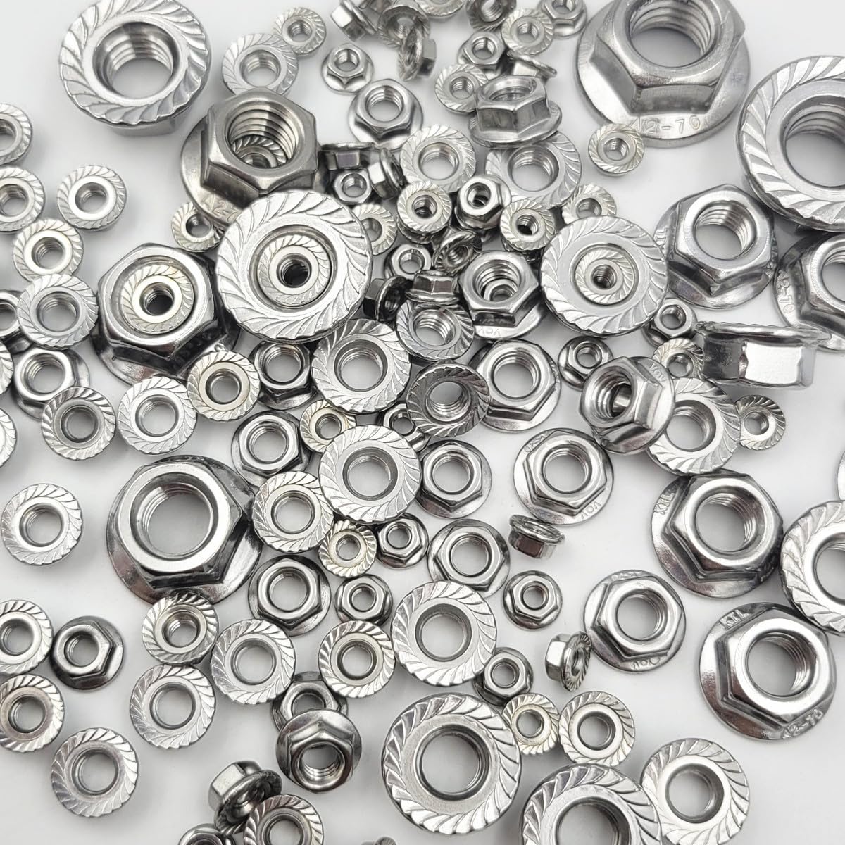 129Pcs Hex Flange Nuts Assortment Kit Stainless Steel 304(18-8) M3 M4 M5 M6 M8 M10 M12 Metric Hex Nuts