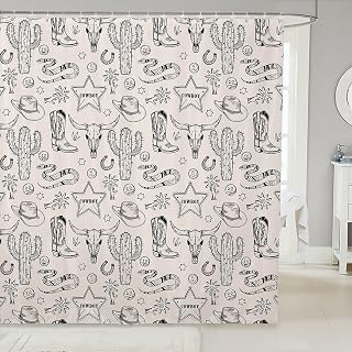 Western Cowboy Kids Shower Curtains,Cow Skull Horseshoe Cactus Rustic Bathroom Curtains for Boys Girls Adults,Cowboy Boot Hat Farmhouse Retro Waterproof Curtains,12 Hooks Suits,72" W x 72" L